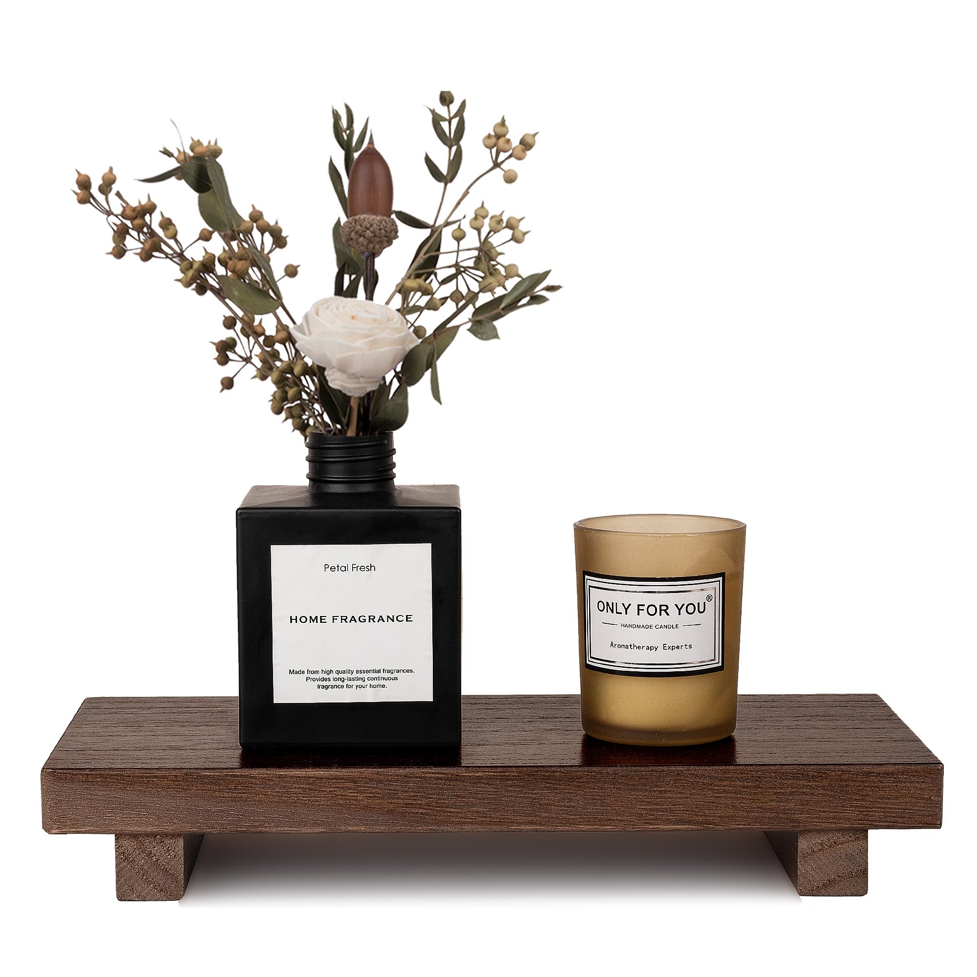 Small Wood Tray Pedestal Stand Farmhouse Bathroom Decor Decorative Wooden Riser Kitchen Soap Dish Holder for Vanity, Counter, Sink, 10" x 4.5" - Walnut