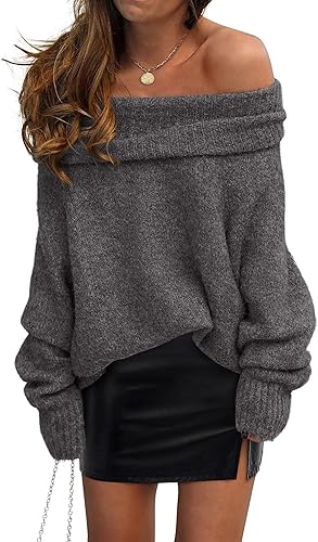 PRETTYGARDEN Women's Off The Shoulder Sweater Long Sleeve Tops 2025 Fall Loose Knit Pullover Sweaters Winter Clothes