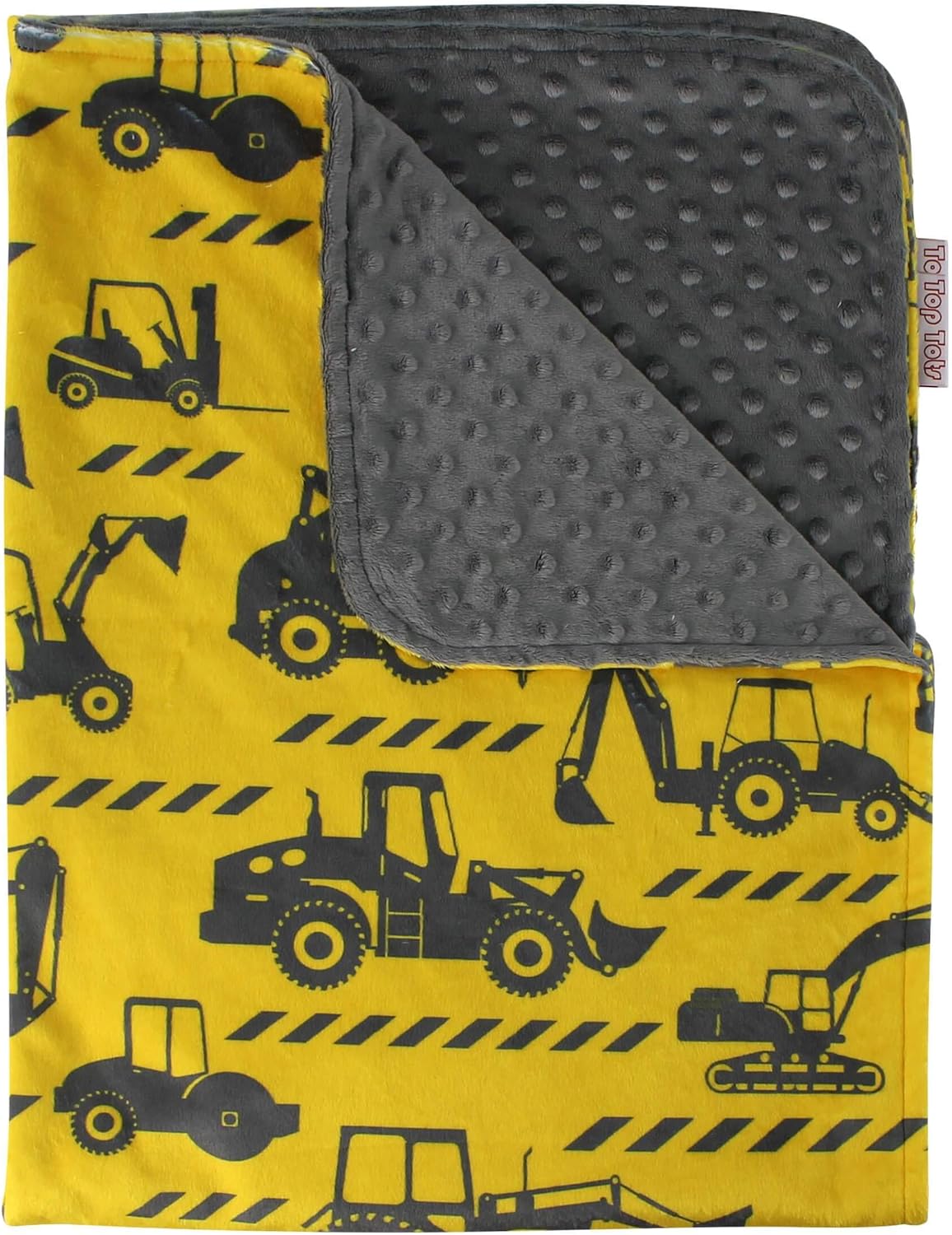 Baby Blanket Grey Tractors on Yellow with Grey Minky Dot