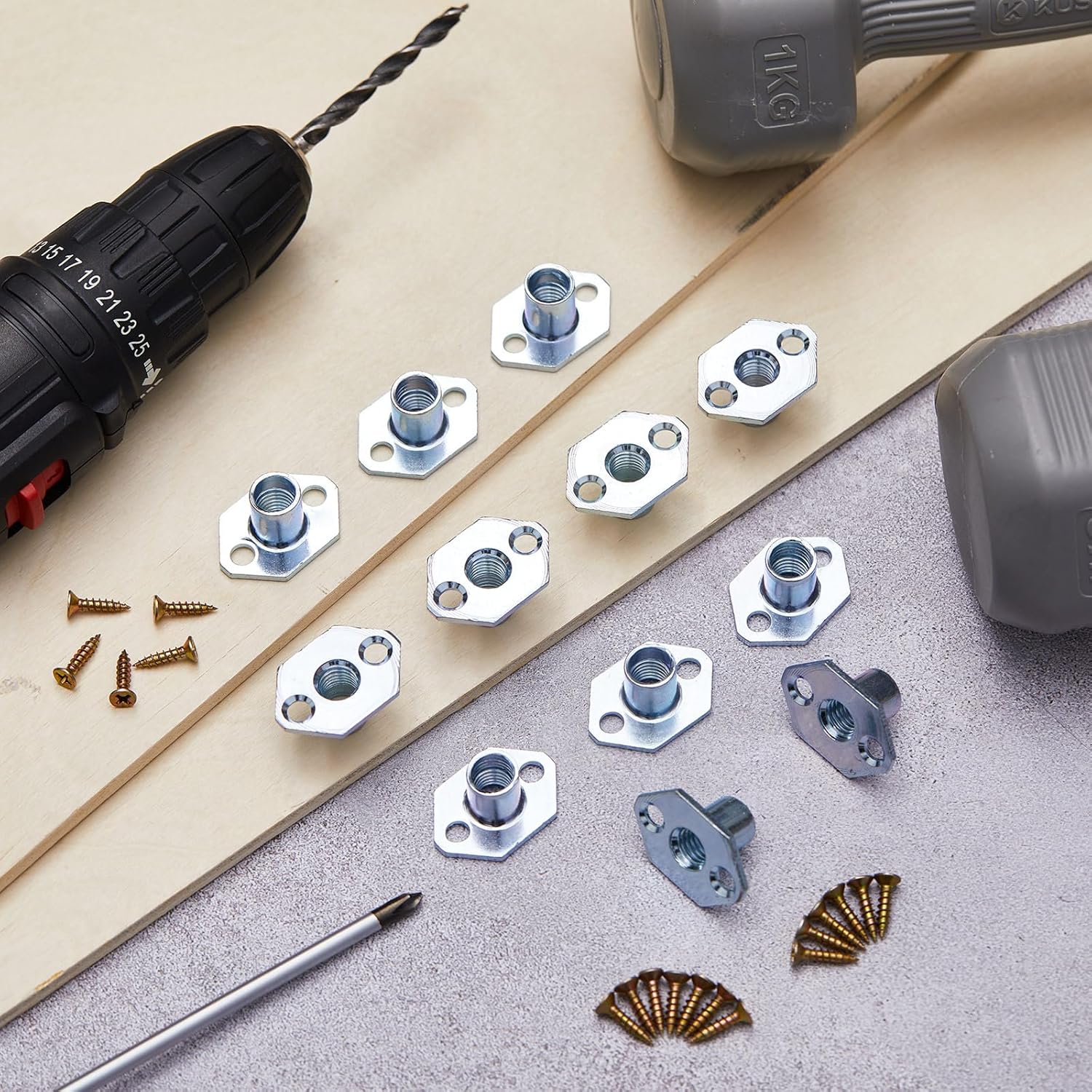 120 Pack 3/8"-16 T-nuts for Climbing Holds, Screw-in T-nut with 240 Screws, Durable Zinc-plated Steel, for Climbing Wall, Easy Installation, Corrosion Resistant, Fits 3/4″ Plywood or Thicker