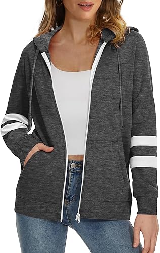 Bofell Sudaderas con capucha de manga larga con cremallera y bolsillo para mujer