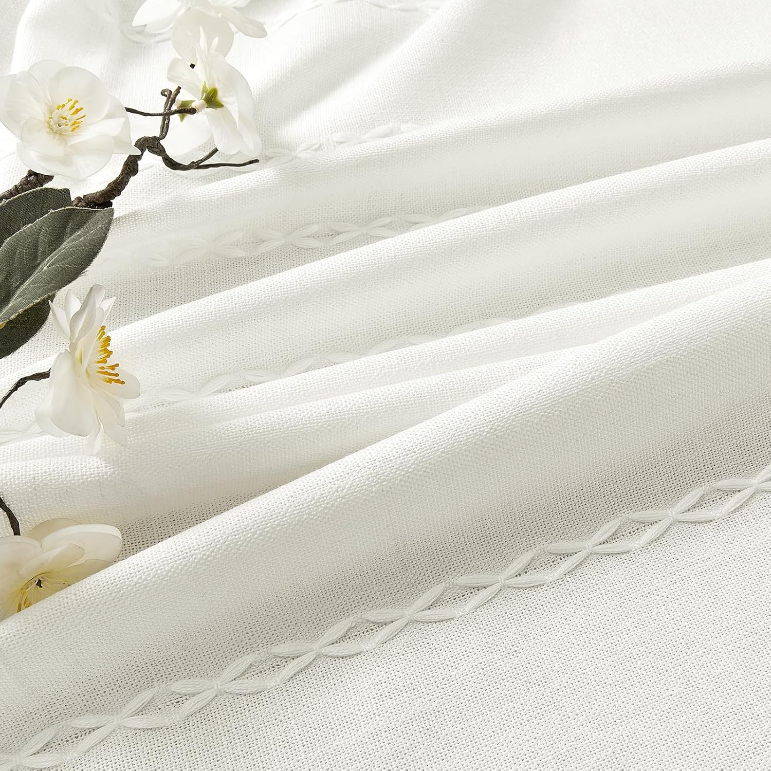 MitoVilla Ivory Boho Linen Bedroom Curtains 84 Inch Length 2 Panels Set, Farmhouse Cotton Curtains for Living Room, Bohemian French Country Window Curtain Tassel Draperies, 52’’W x 84’’L