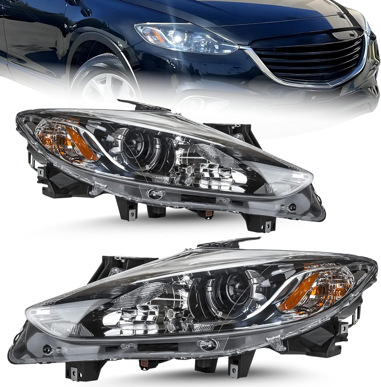 ALLIGATOR AUTO LIGHTS Headlight Assembly Replacement For Mazda CX-9 2013-2015, Halogen Type Headlamps, Bulbs Included, Left & Right Sides, DOT/SAE Compliant, Fits Models with Halogen Headlights Only