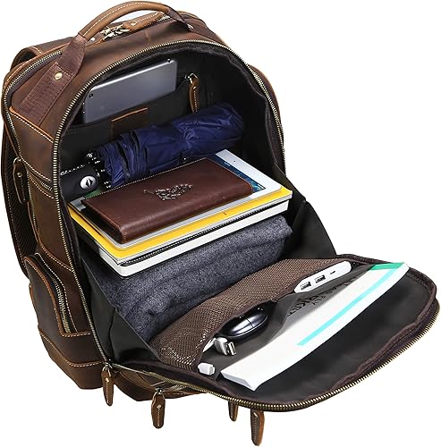 Miniatura 5 de Lannsyne Mochila vintage de cuero de grano completo para hombre de 15.6 pulgadas, mochila para laptop de camping y viajes, mochila de 24 L, Marrón,