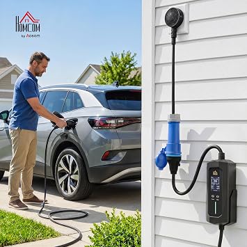HOMCOM EV Charger 7kW Type 2 10m with Blue CEE 32A Plug & UK 3 Pin Adapter