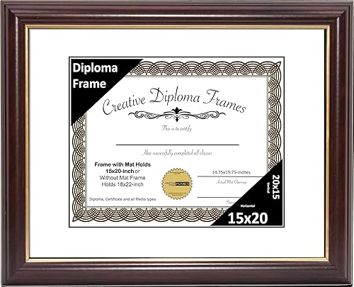 Vista 150 de Creative Picture Frames Marco de diploma de borde dorado caoba de 12 x 16 pulgadas con vidrio negro y colgadores de pared instalados, marco