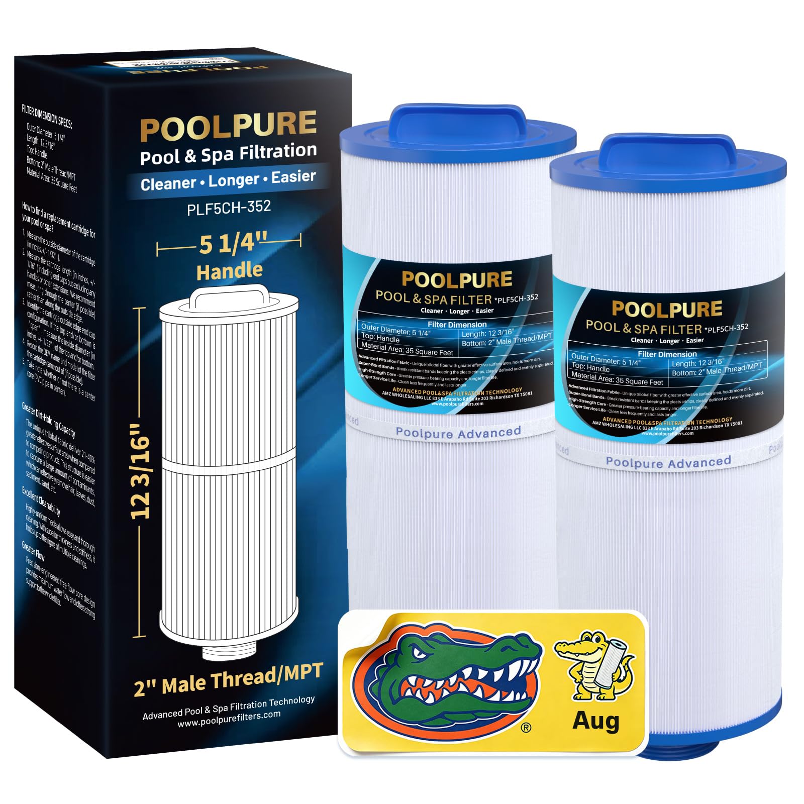 POOLPURE Lot de 2 filtres de spa 5CH-352 remplaçant PPM35SC-F2M, Marquis Spa 20042, 20092, 70-0240, 370-0242, 370-0243, Filbur FC-0196, filetage mâle de 5,1 cm/filtre MPT pour jacuzzi