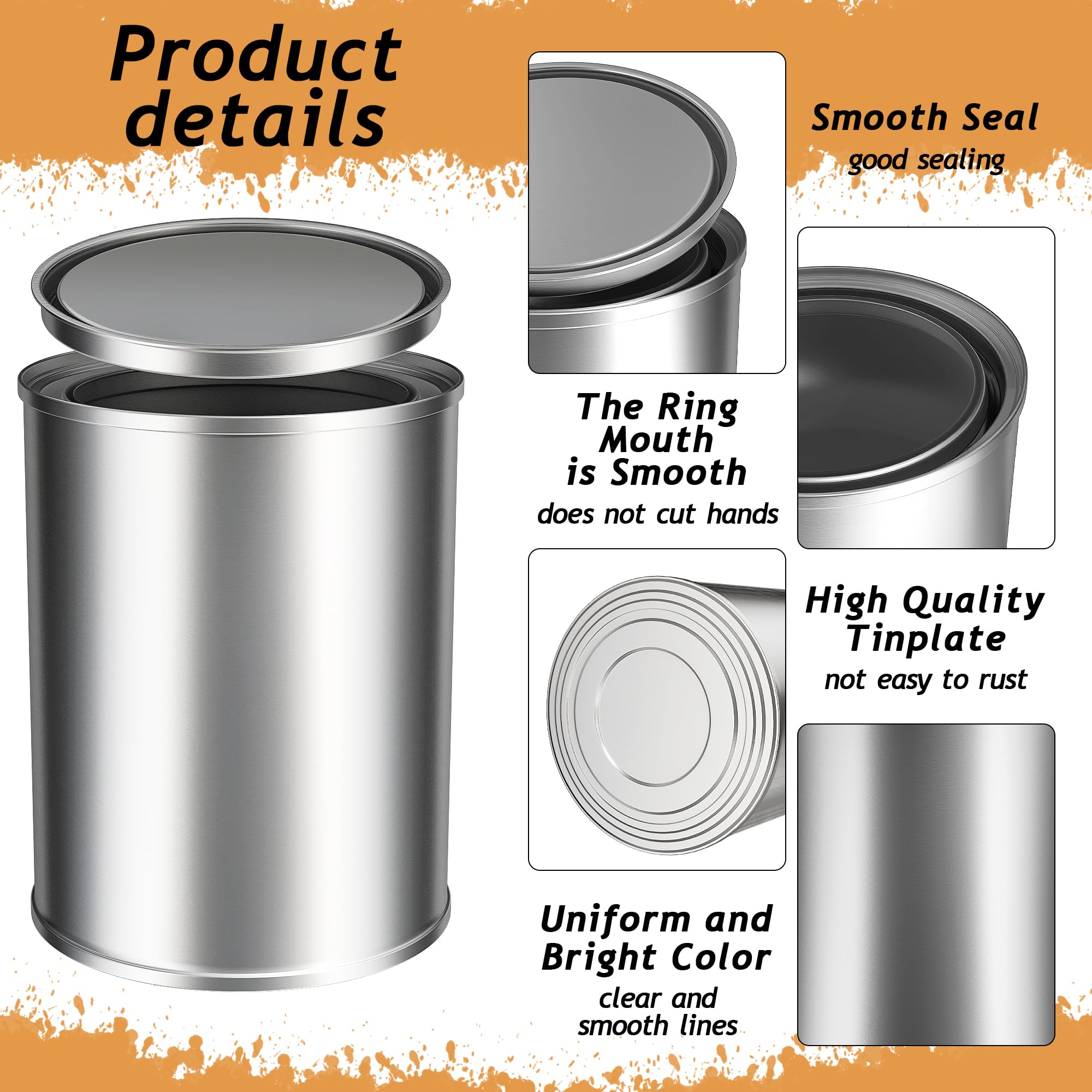DIY Project Containers Empty Metal Paint Cans With Lids - 1/2 Pint Size, 2 Pack For Crafts & Storage Half Pint Storage Tins