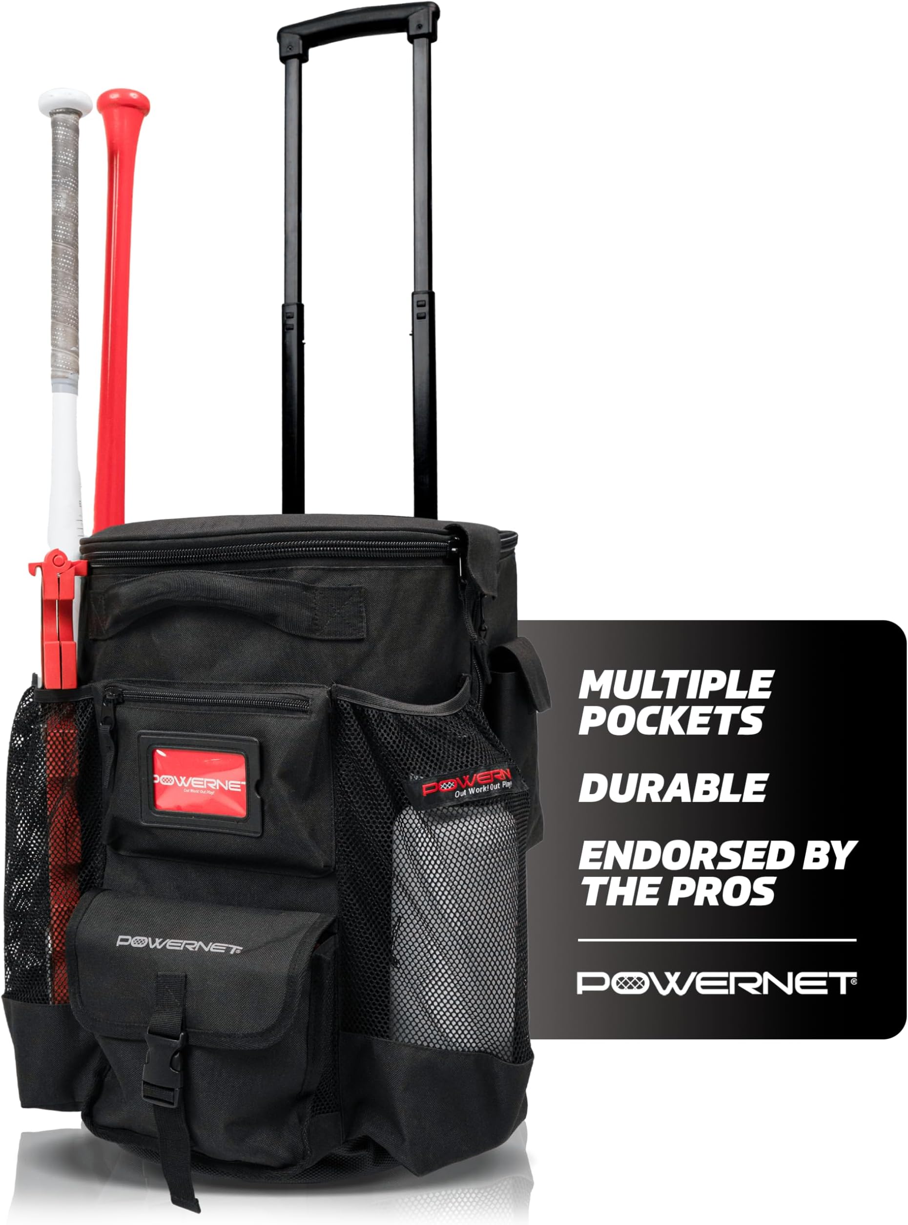 PowerNet Baseball Softball Coaching Bucket Caddy Cover, Multiple Pockets Carry Gameday Essentials, 3 Styles for 6 Gallon Bucket Organization Including All Terrain Wheeled