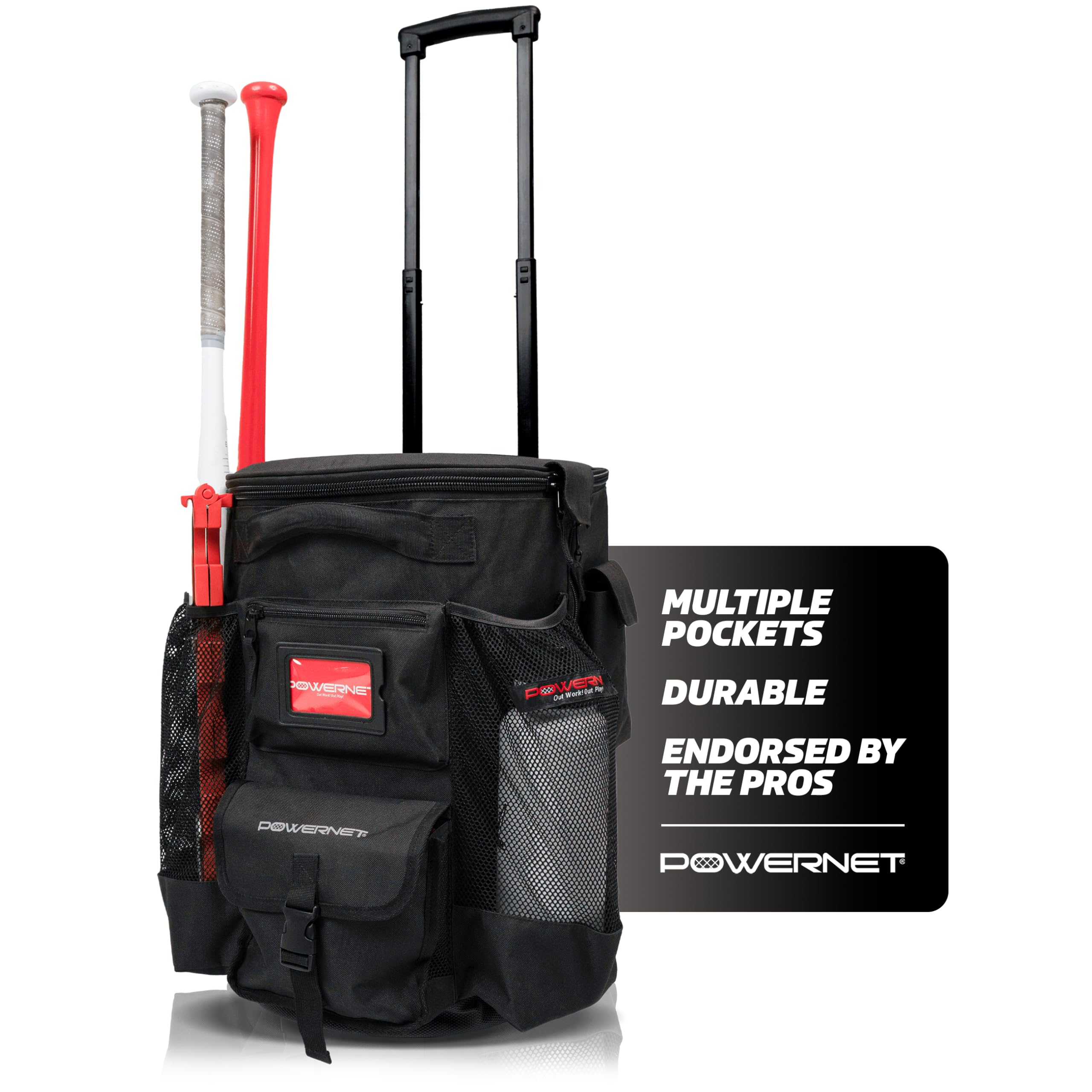 PowerNet Baseball Softball Coaching Bucket Caddy Cover, Multiple Pockets Carry Gameday Essentials, 3 Styles for 6 Gallon Bucket Organization Including All Terrain Wheeled