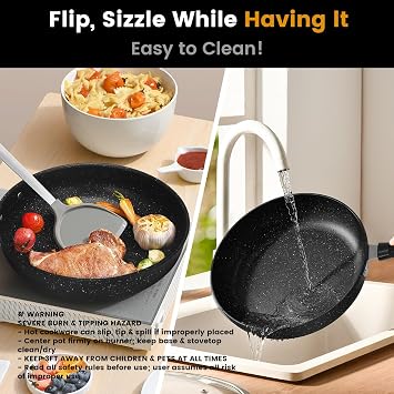 Nonstick Frying Pan Skillet 3 Piece Set, Stone Coating Cookware, 9, 10 & 11 Inches Egg Omelette Pan with Heat-Resistant Handle, PFOA Free,Induction Compatible