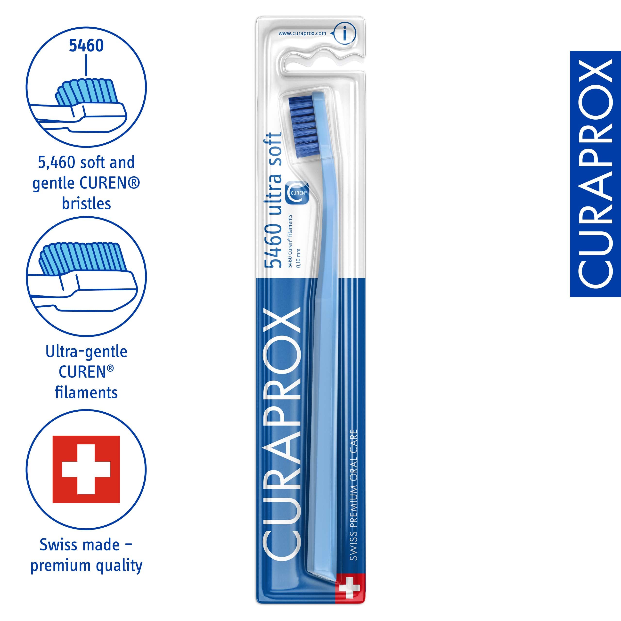 Curaprox CS 5460 Ultra Soft, Jasnoniebieski-Niebieski, Swiss Made | Pielęgnacja Zębów I Dziąseł, Super Miękkie Włosie Curen® Do Delikatnego Czyszczenia, Pojedyncza