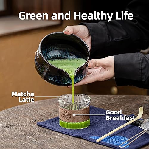 Miniatura 5 de TEANAGOO Juego de batidor de matcha, juego de 7 piezas de matcha azul, kit de matcha para ceremonia, juego de té matcha para hacer desayunocafé,