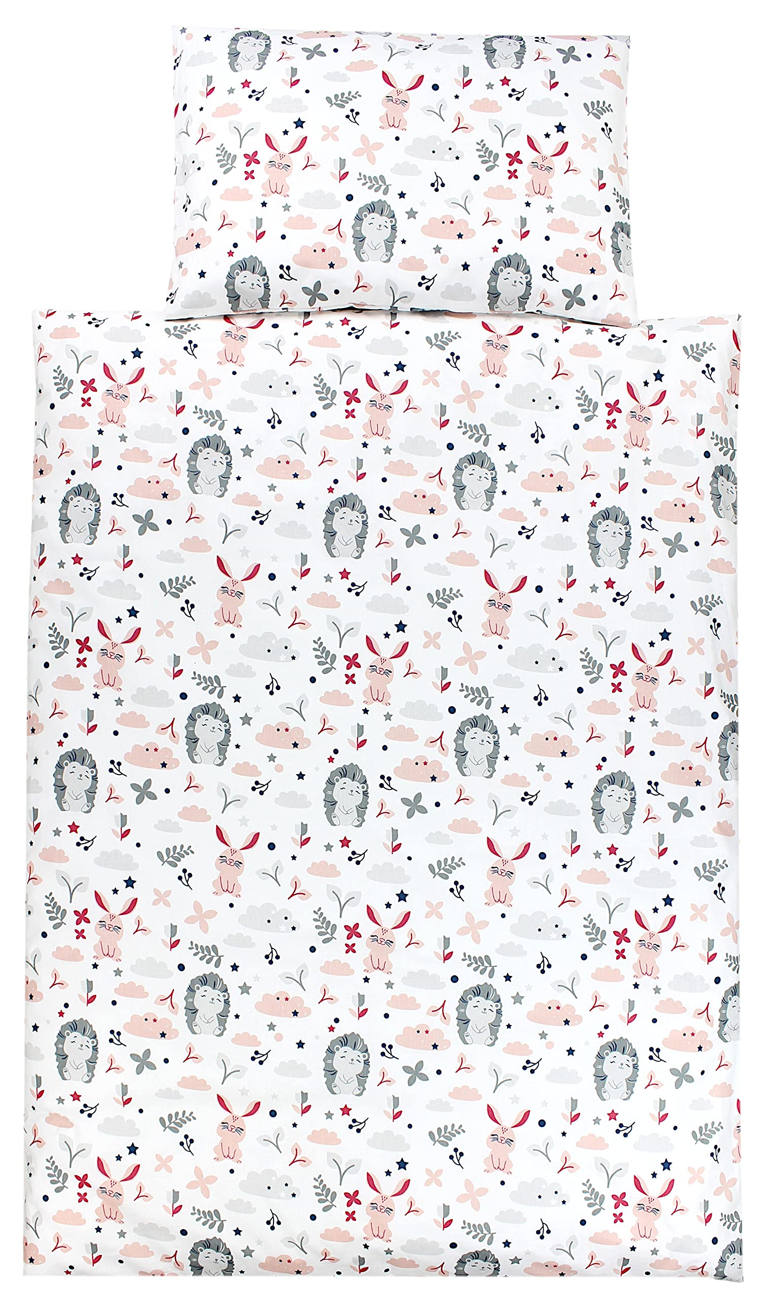 TupTam Ropa de Cama para niños y niñas Juego de 2 Piezas 100 x 135 cm + 40 x 60 cm, Erizo/Conejo/Rosa, 135x100 cm