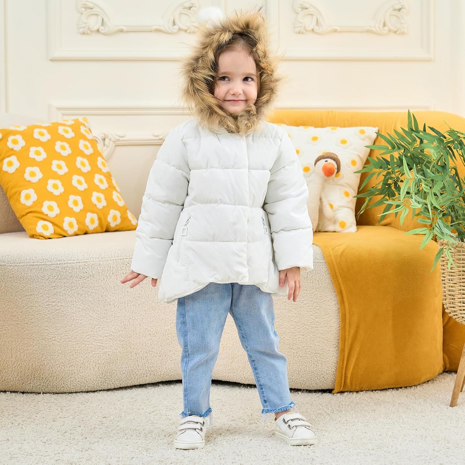 Mallimoda Baby Boys Girls Down Jacket Toddler Winter Warm Puffer Down Coat Cotton Hooded Fur Snowsuit - Image 7