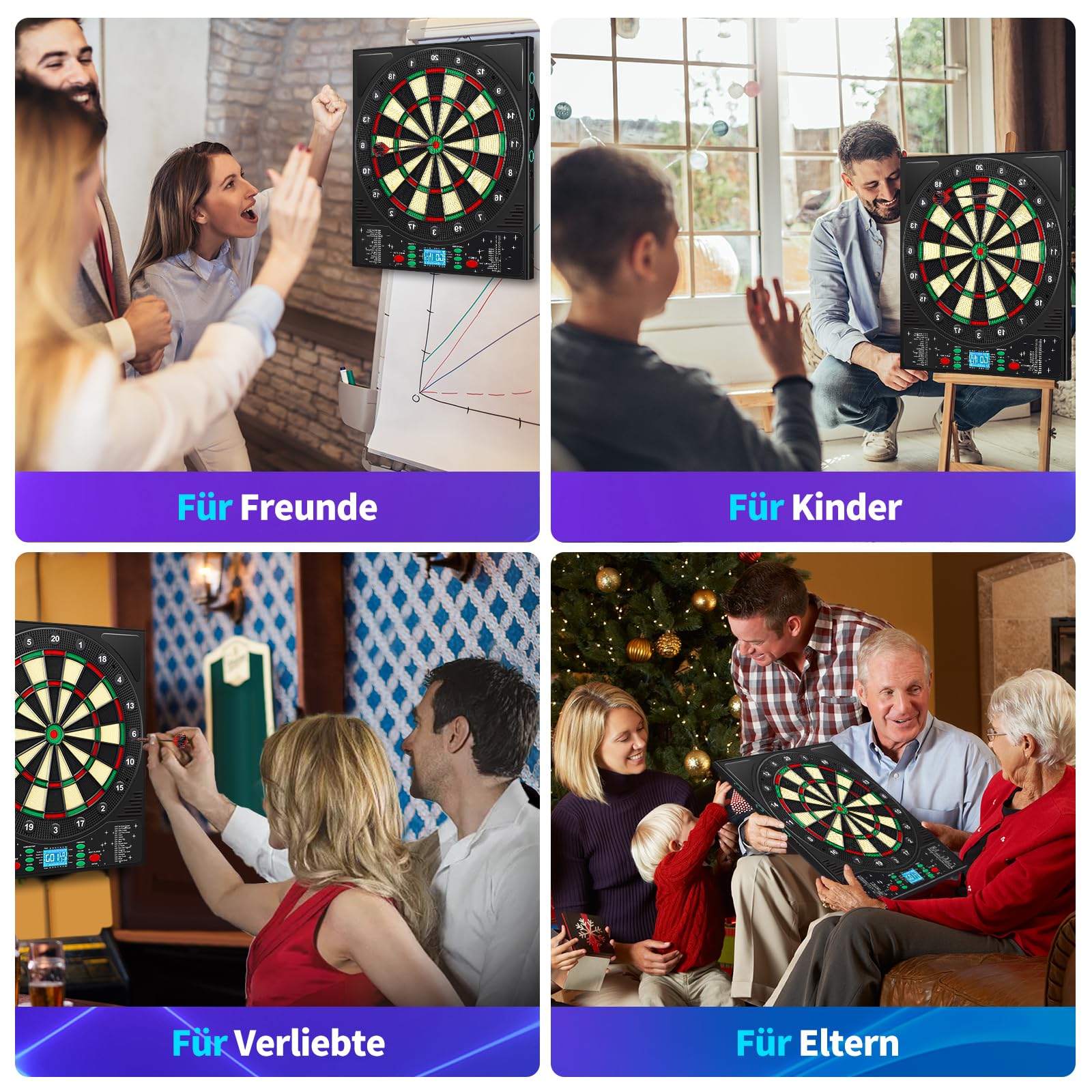 Dartscheibe Elektronisch Profi mit Deutsche Stimme&12 Dartpfeil, Elektronische Dartscheibe mit LCD-Bildschirm, 34 Spiele&355 Variationen, E Dartscheibe Elektronische Dartboard für 1-8 Spieler