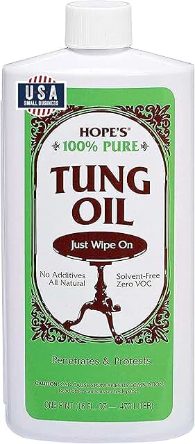 HOPE'S 100% Pure Tung Oil, Food Safe, Premium Waterproof Natural Wood Fi...