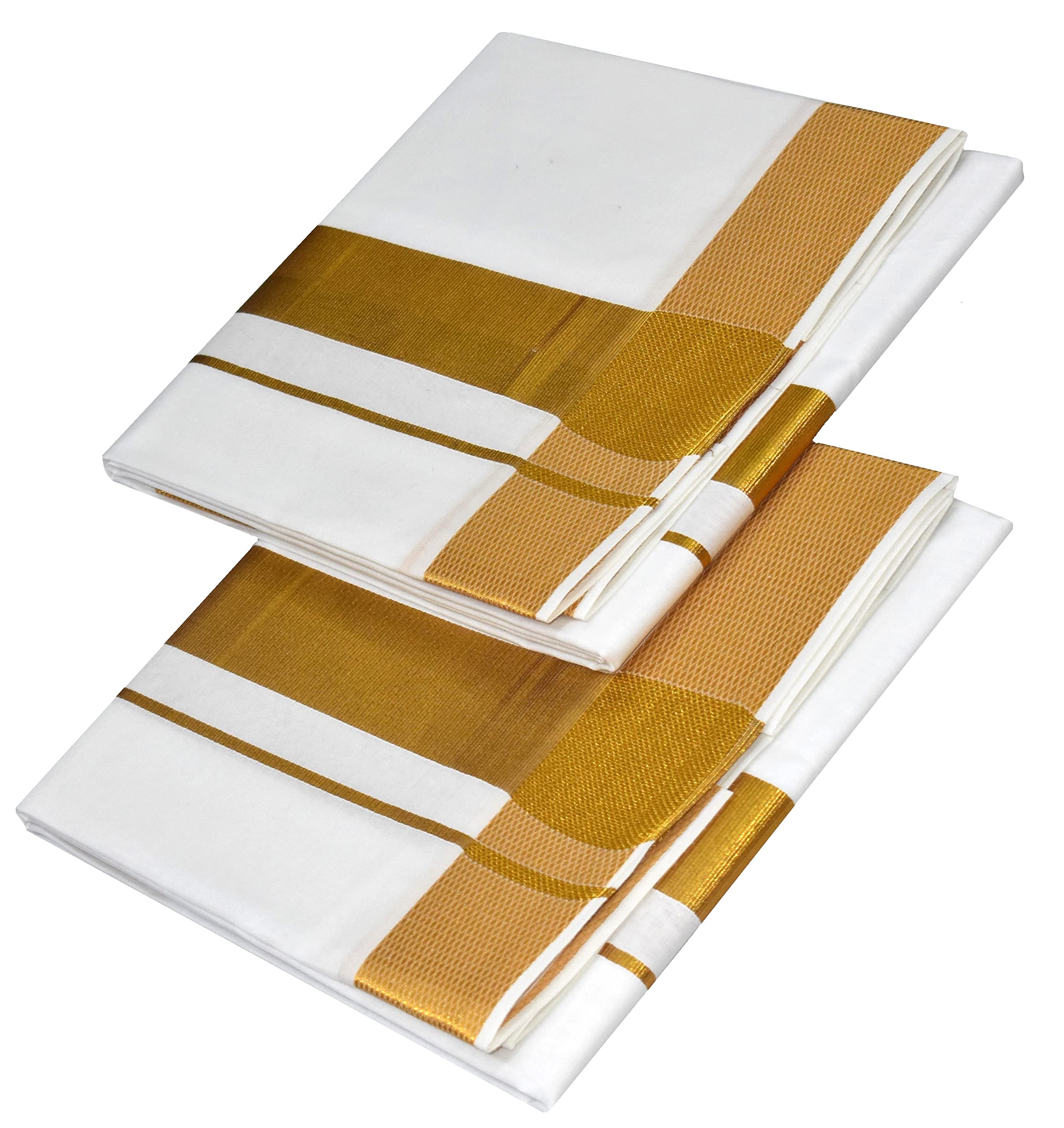 tuni mani Men's Single Dhoti With 2 inch Big Gold Zari Border/L: 2.0meter x H: 1.24meter (White)-picture-29