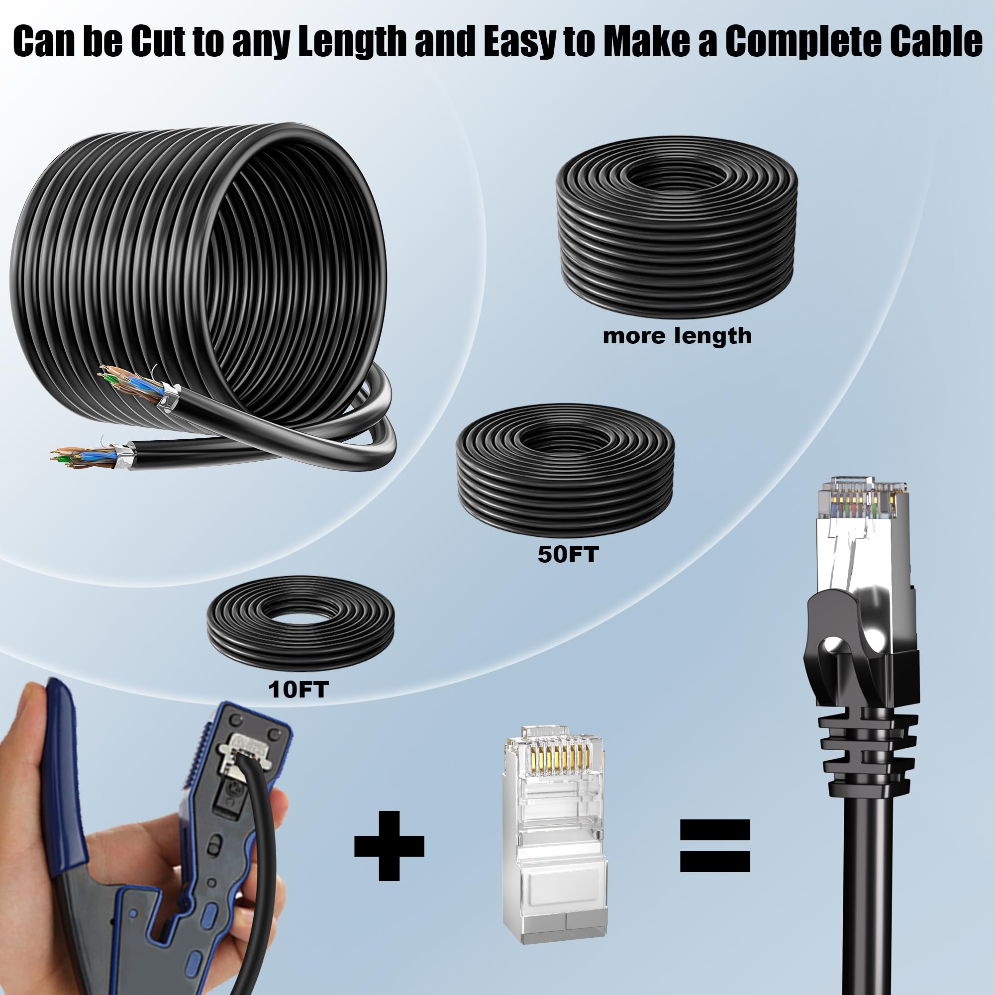 Cable Ethernet Cat 6 de 500 pies para exteriores, cable blindado Cat 6 a granel 23 AWG, cable de red FTP de entierro directo Haevy Duty, cable de conexión LAN RJ45, impermeable, resistente a los rayos