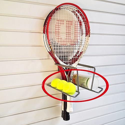 Miniatura 7 de Aolamegs Soporte para raqueta de tenis de metal para montaje en pared, de acero resistente, soporte de almacenamiento para raqueta de bádminton,