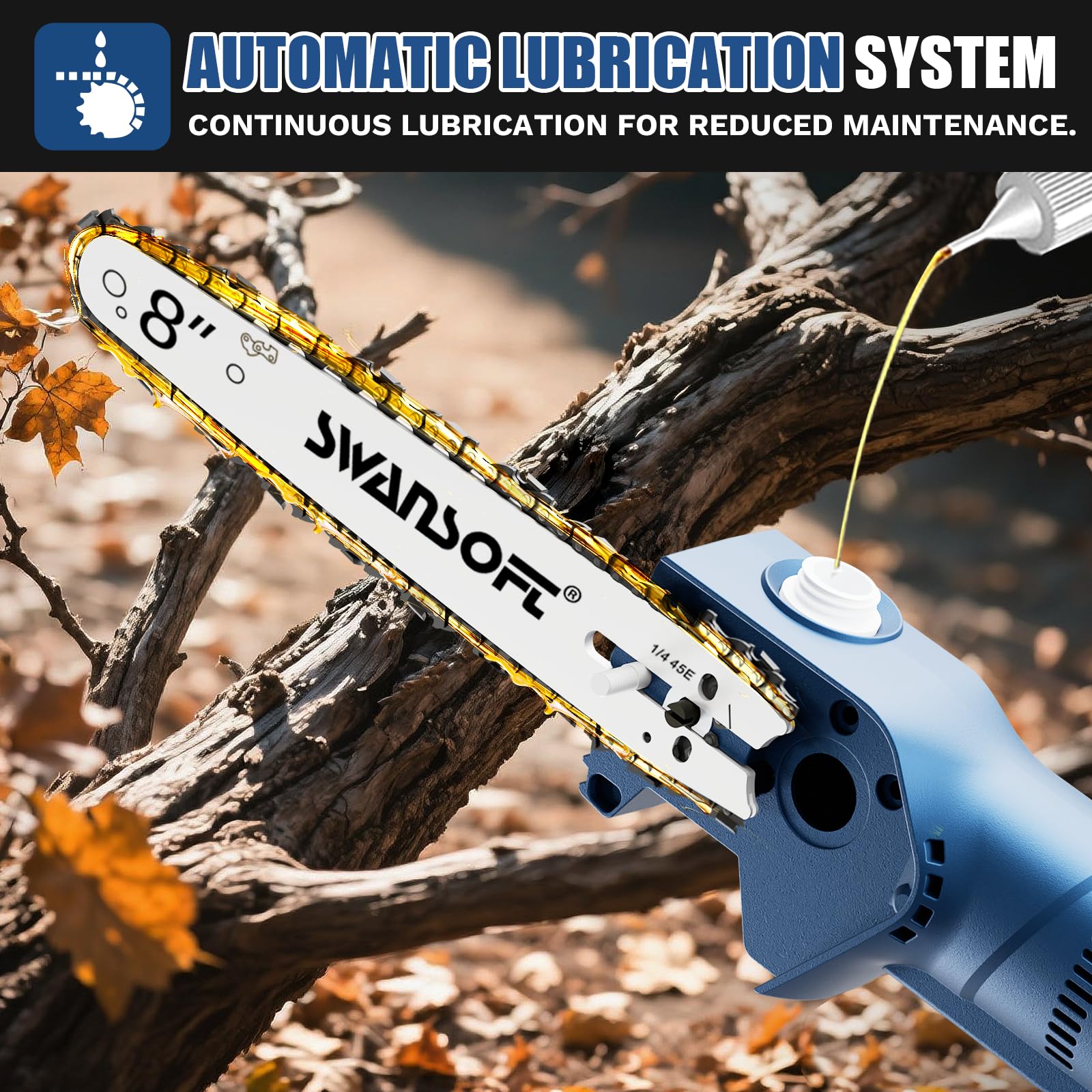 SWANSOFT Motosierra telescópica con barra de 2,6 m, 600 W, 21 V, kit de 2 baterías de 4,0 Ah - 20 cm, lubricación automática, 10 m/s - Sierra eléctrica para árboles frutales, olivos y jardín (CS-10)