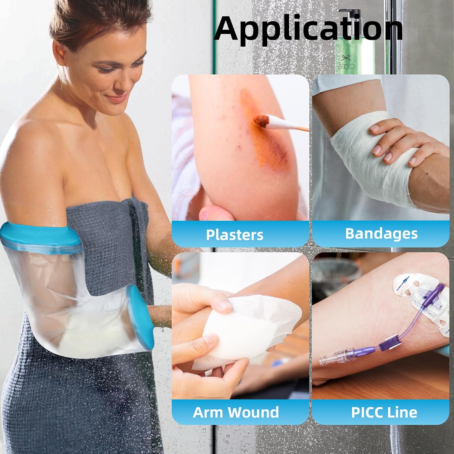 PICC Line Shower Cover, Geyrut Waterproof Cast Cover for Arm Elbow Adult Reusable PICC Line Sleeve Protector for Shower Adult Waterproof IV & PICC Line Protetcor
