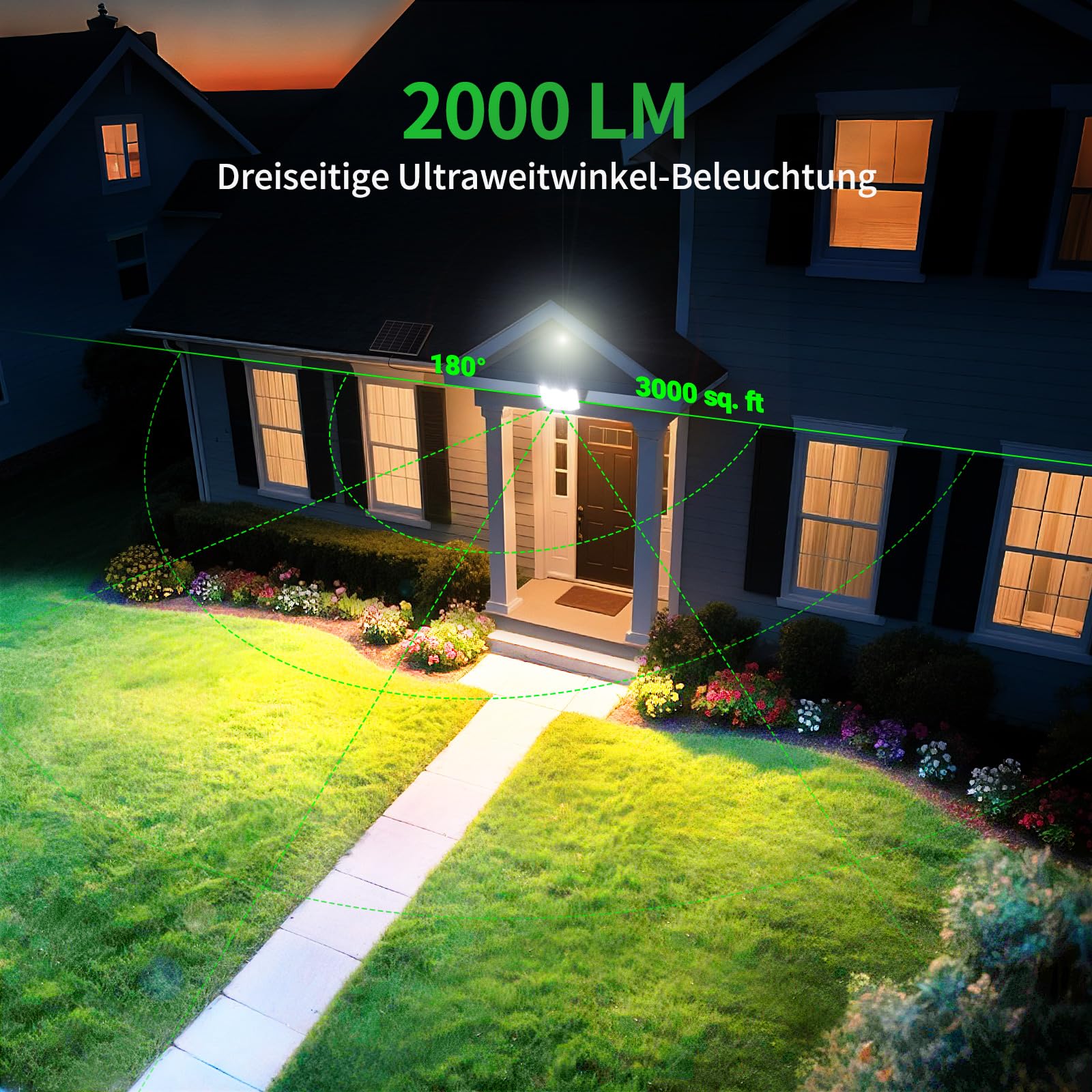 INTELAMP Faro led esterno con grande pannello solare,20000mAH Batteria,251 LED,2000LM, Faretto led da Esterno Solare con Telecomando IP65 faretto solare per Esterno e Giardino