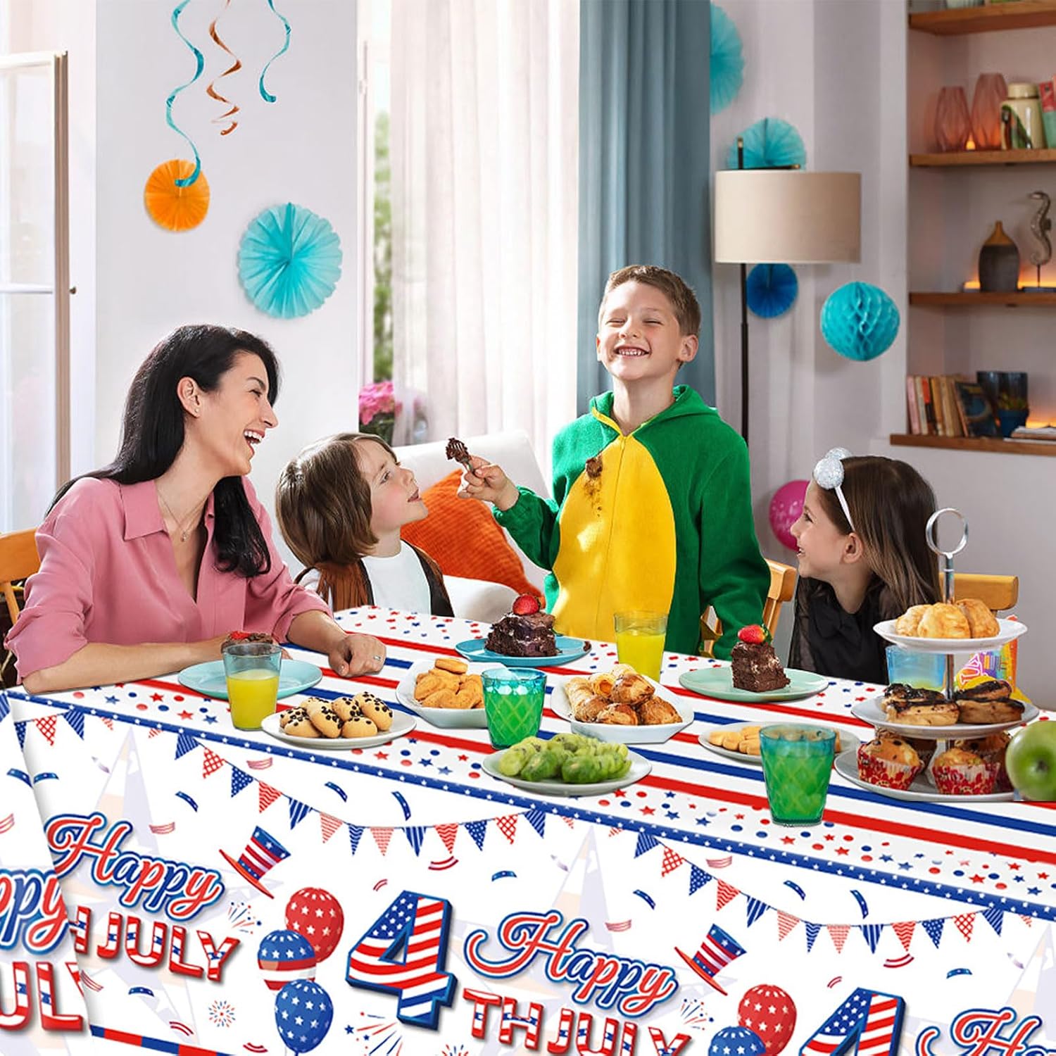 2PCS 4th of July Tablecloths American Flag Table Cloth Stars and Stripes Plastic Disposable Table Cover for Fourth of July Decorations Memorial Independence Day Kitchen Picnic Party Supplies 54"x108"