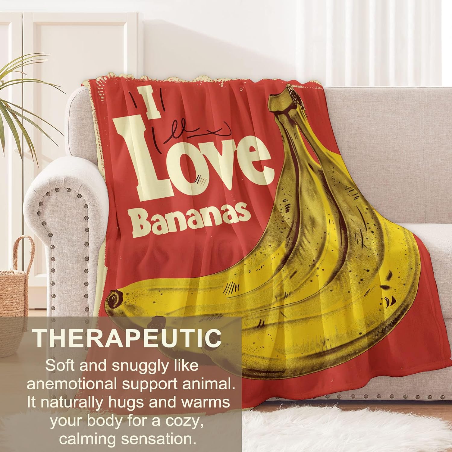 Banana Blanket for Kids Adults, Flannel Banana Blankets Gifts, I Love Bananas Throw Blanket for Sofa Couch Bed Living Room Soft Warm Cozy Banana Decor 60" x 50" - Image 3
