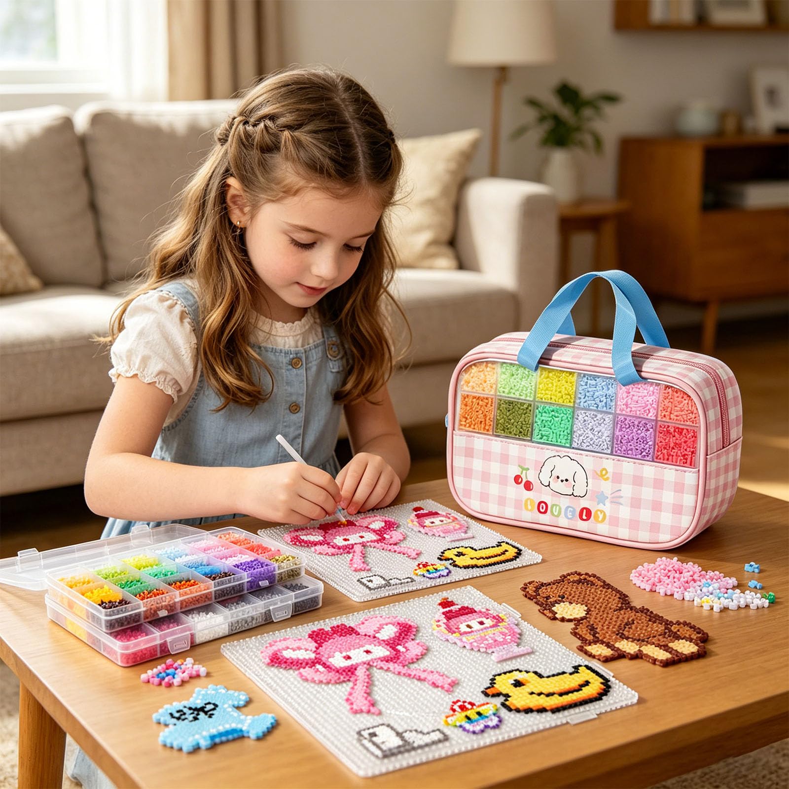 Lot de perles pour fusibles, art de Pâques, jouets éducatifs, perles fusibles avec boîte de rangement pour décoration artistique, cadeau d'anniversaire, kit de bricolage EVA
