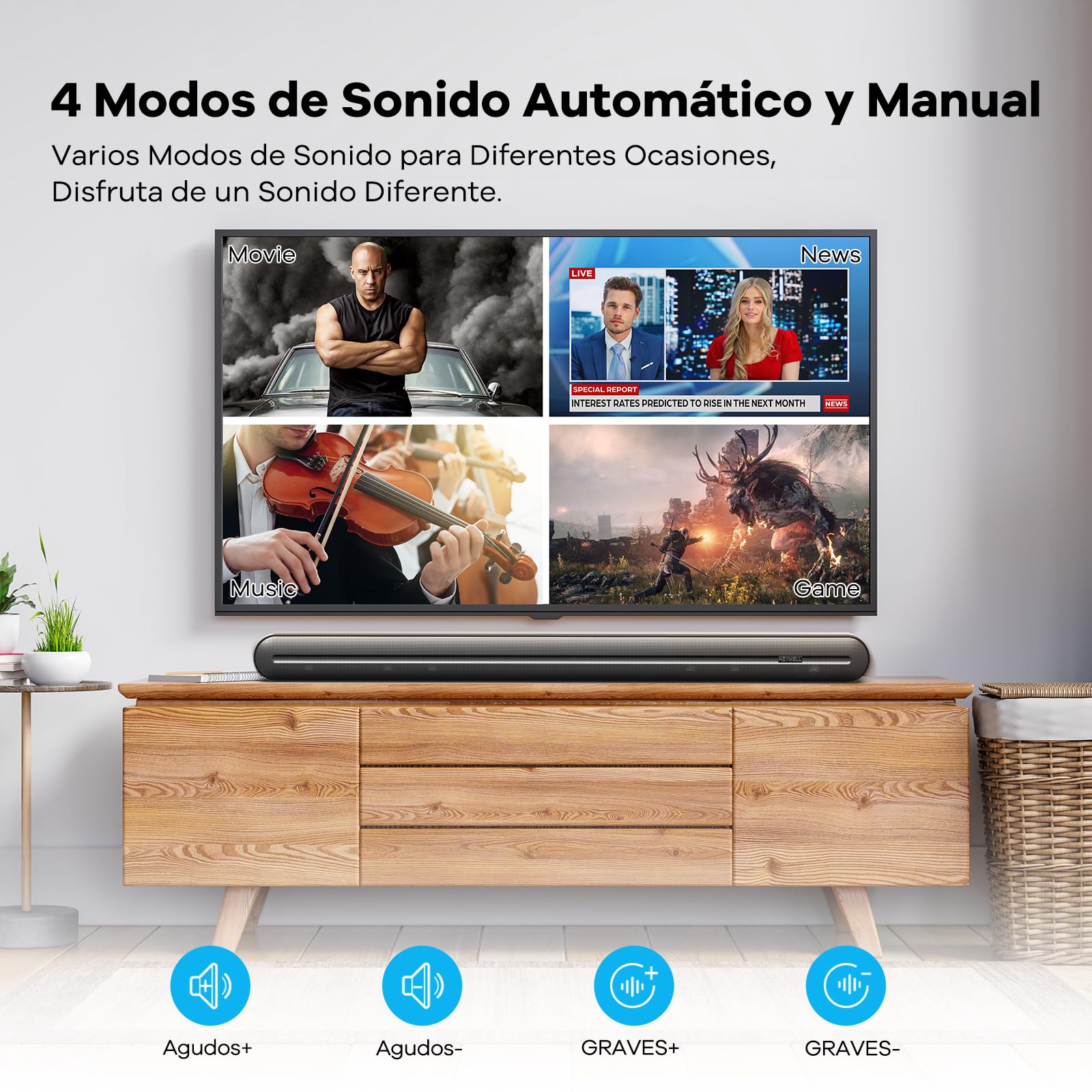 92cm 2.1ch Barra de Sonido TV con Subwoofer Integrado. 150W Altavoz de TV con Conexión HDMI ARC Mejorada, Bluetooth Óptico Auxiliar. Montable en Pared.