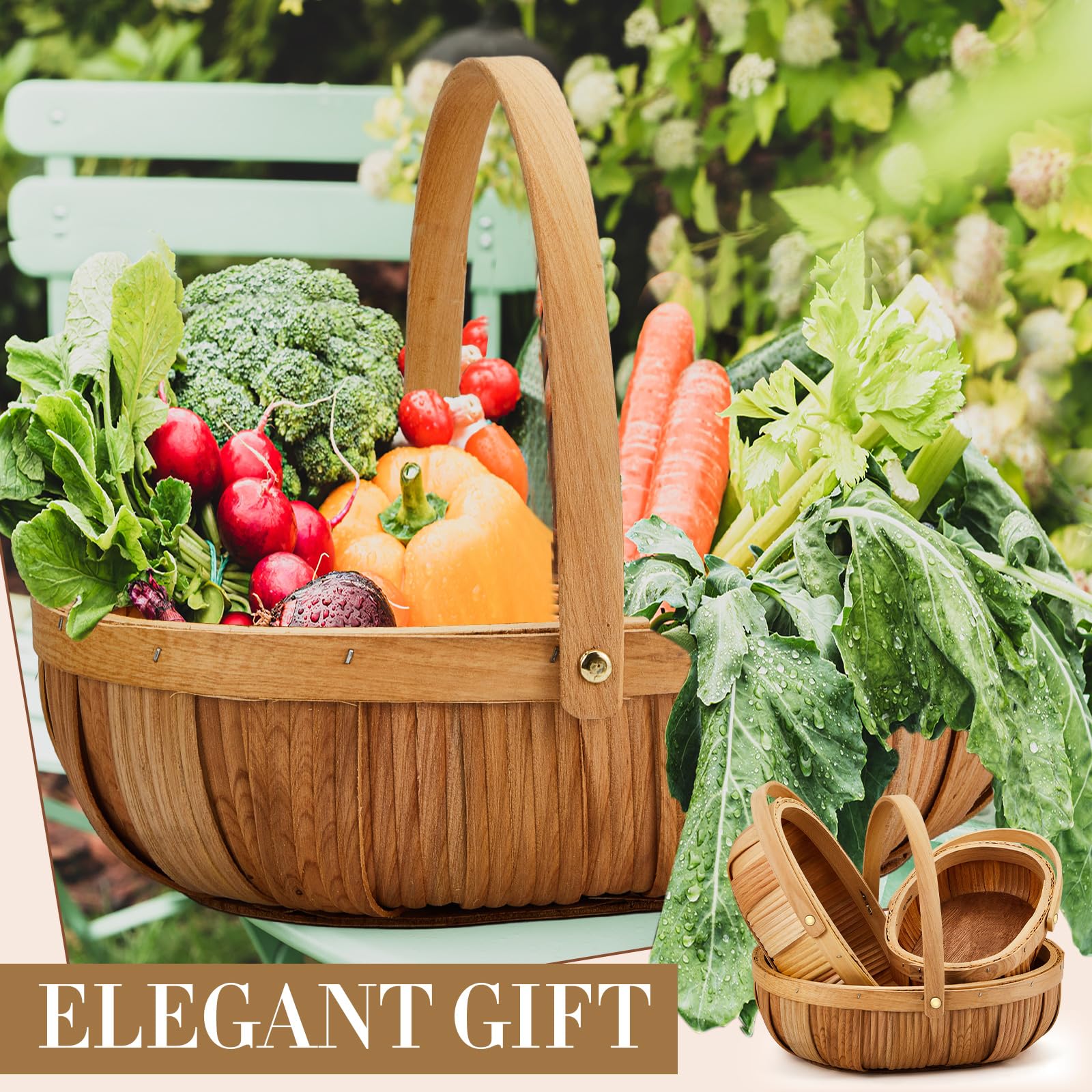 Sintuff 6 cestas de mimbre para pan, pequeñas cestas de picnic con asa para embalaje de regalo, cestas de jardín tejidas para recolectar frutas, verduras, bayas, cestas de servir de 3 tamaños (marrón