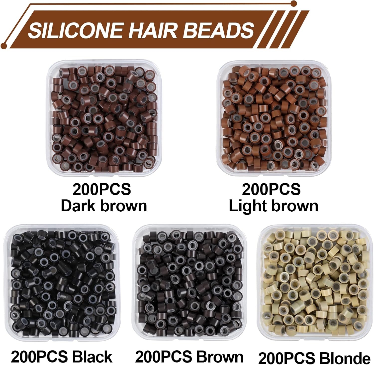 1000PCS Silicone Hair Extensions Beads, 5mm Lined Micro Links Beads, 5Colors Rings Hair Extension Device Tool Kits - Professional Hair Styling Tools Accessory - Image 3
