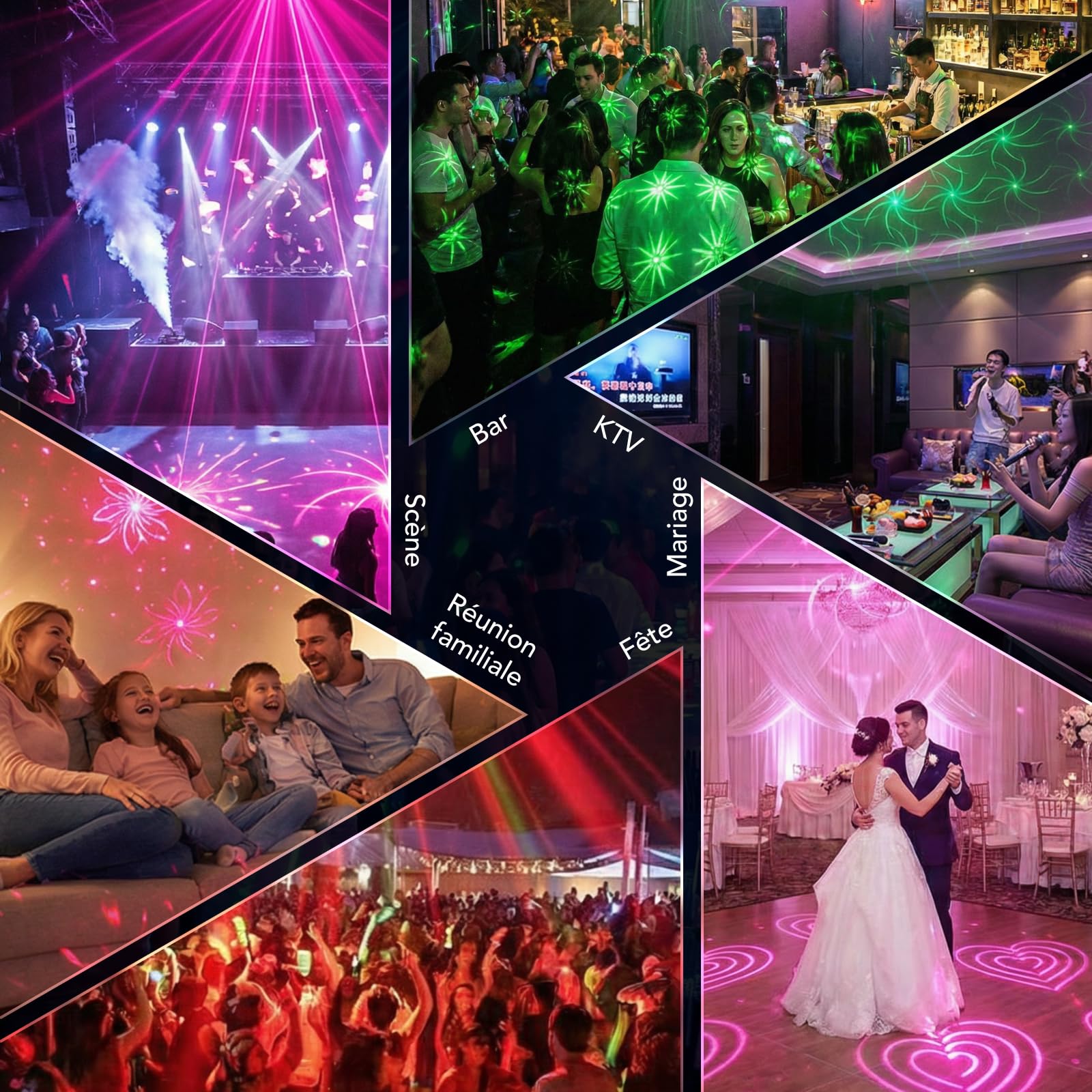 Tomshine Jeux de Lumière DMX 5 en 1, 150+ Combinaisons d'Effets et Boule Magique 15 Couleurs, 12x Lumière Noire UV et 2x Stroboscope Doré, Faisceau Étoile Rouge, Eclairage DJ pour Soirée, Club