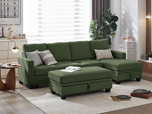 Miniatura 14 de CHIC HOUSE - Sofá modular de corduroy con chaise otomana, sofá cama en forma de L/U para sala de estar, apartamento, salón, moderno con soporte para