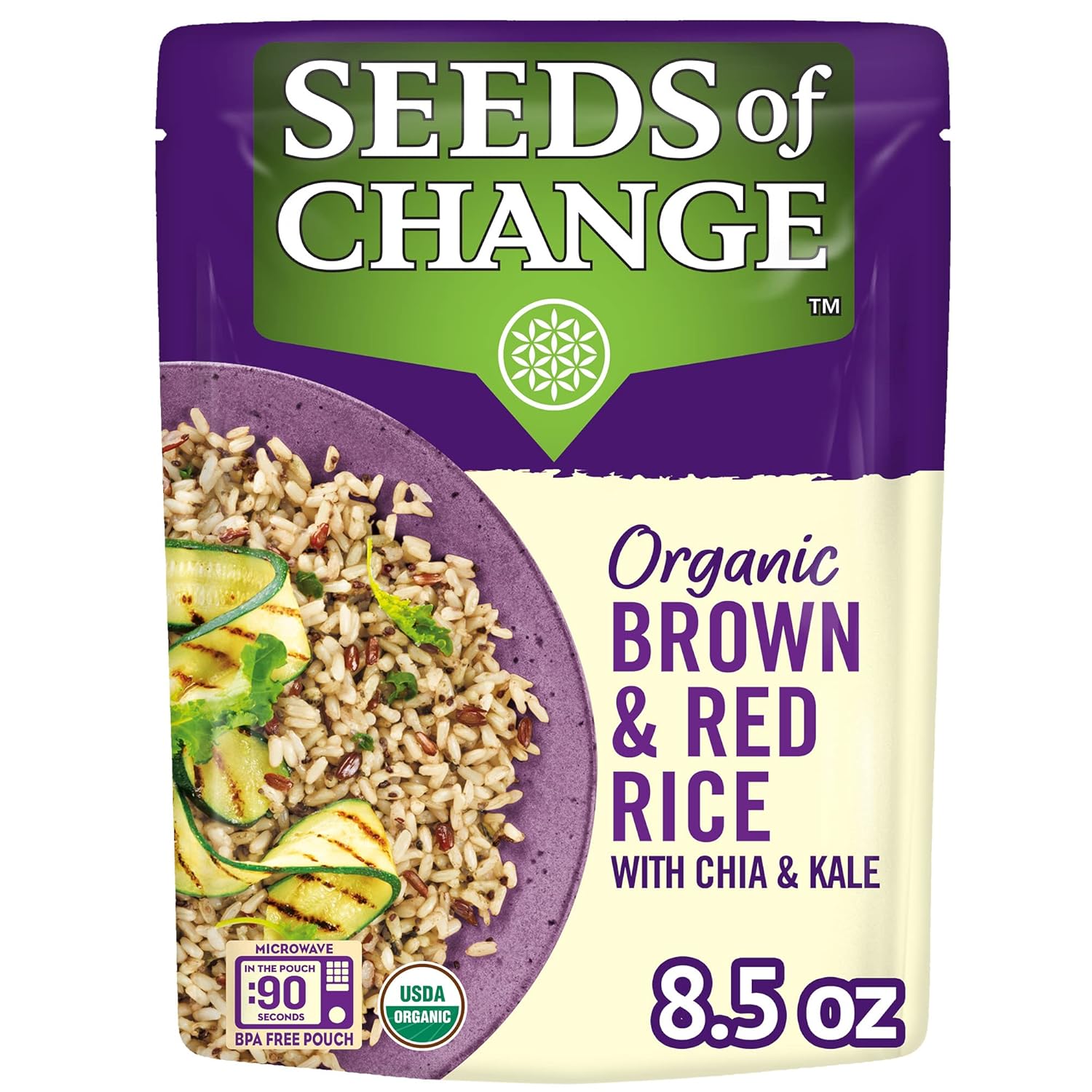 SEEDS OF CHANGE Organic Brown & Red Rice with Chia and Kale, Microwaveable Ready to Heat, 8.5 Ounces 8.5 Ounce (Pack of 1)