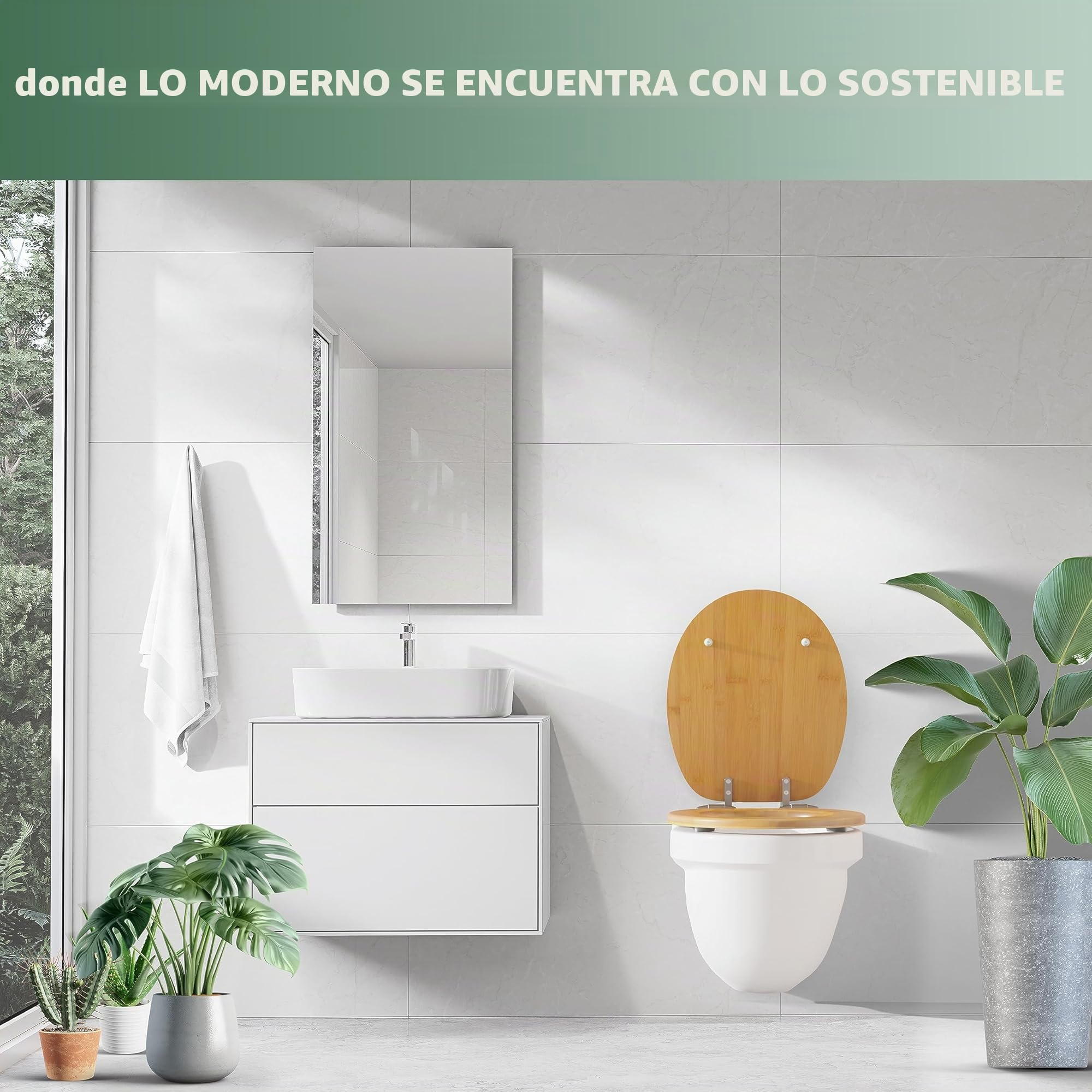 Benkstein® Tapa de inodoro con descenso suave de bambú, antibacteriano, liberación rápida para una fácil limpieza, fácil montaje, resistente y sostenible, tapa de inodoro de madera, extraíble