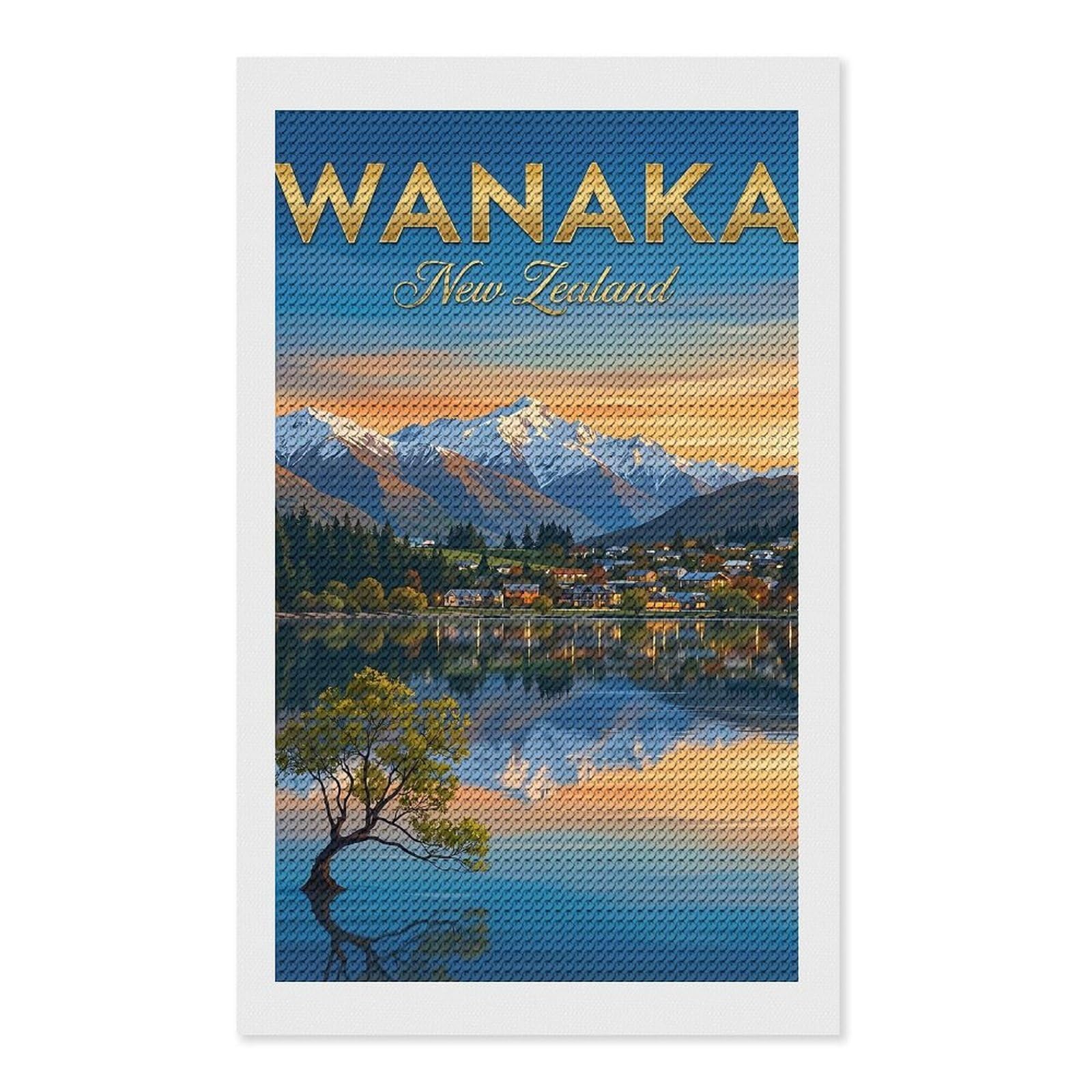 Junmoney Wanaka New Zealand Landscape Round Drill Diamond Painting 12"x20", Handmade Wall Decor, Modern Decor, Aesthetic Room Decor, Easy Craft Set