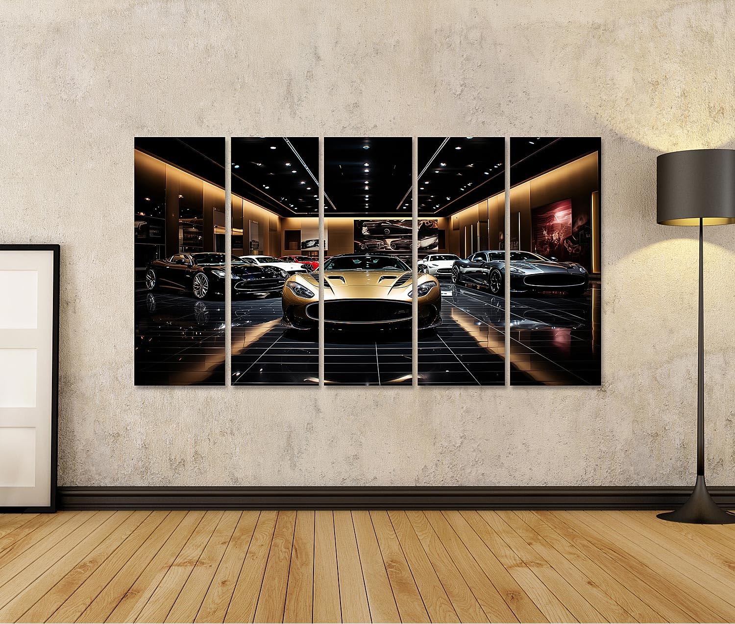islandburner Quadro su tela di lusso auto sportive showroom pieno di auto lucide e prestigiose immagini murali poster