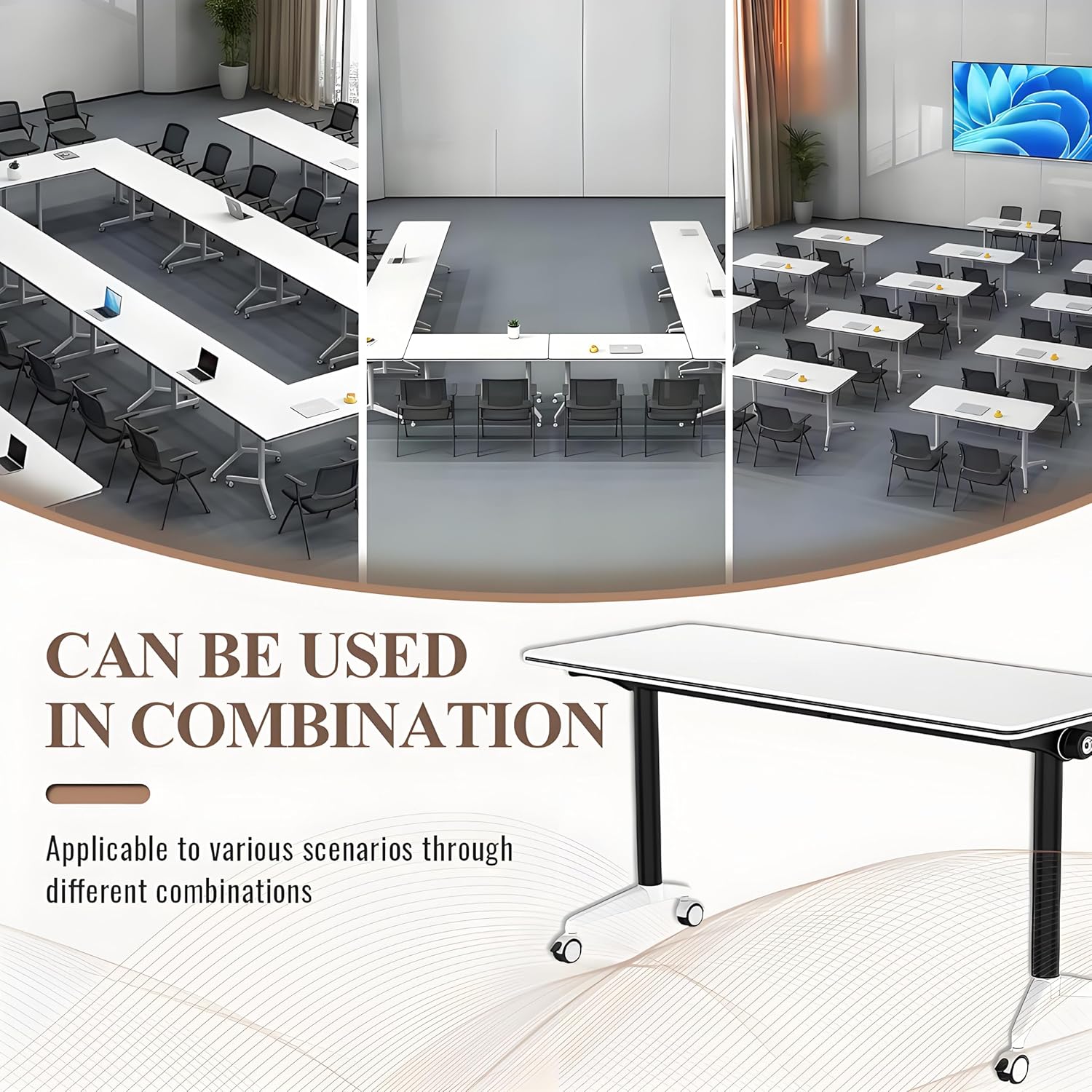 6 Pack,55in, Conference Table, Folding Meeting Table with Wheels,Modular Conference Room Tables, Modern Seminar Training Tables for Office, Meeting Room, Classrooms