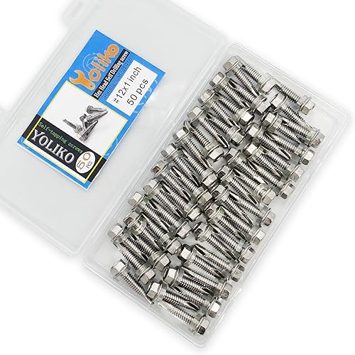 Miniatura 7 de Tornillos autoperforantes con cabeza hexagonal de 12 x 1 pulgada, acero inoxidable 410, tornillos Tek de chapa autorroscantes, 50 unidades