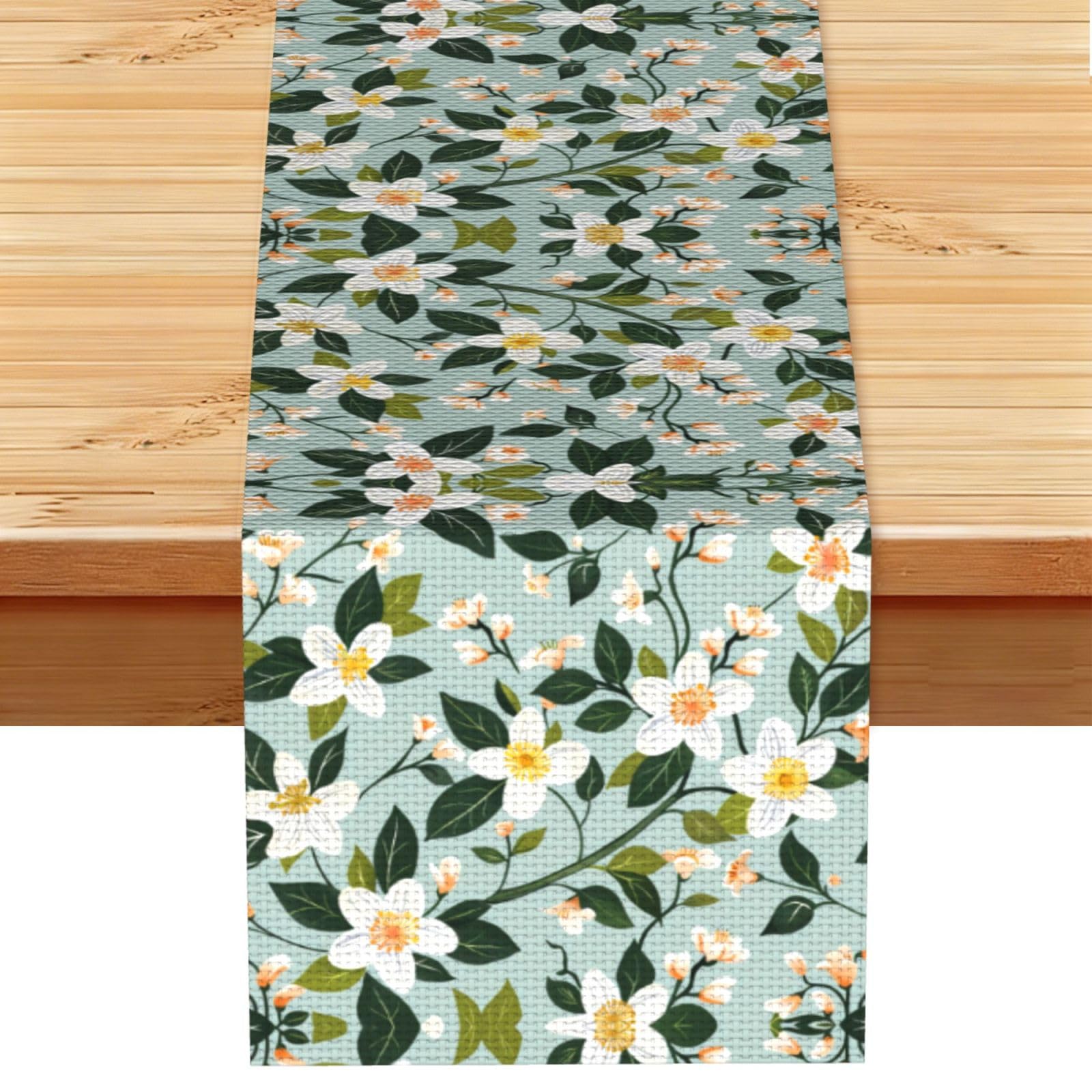 Bright White Citrus Vines Printed Table Runner 13 x 72, Wrinkle Resistant Decor for Dining Table Coffee Table Fireplace