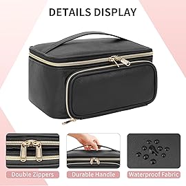 OCHEAL Makeup Bag, Multifunctional Make Up Bags with Zipper Pouch Large Compact Makeup Bag Organizer for Women Girls Cosmetics Toiletry Brushes Storage Makeup Case with Handle Divider-Black