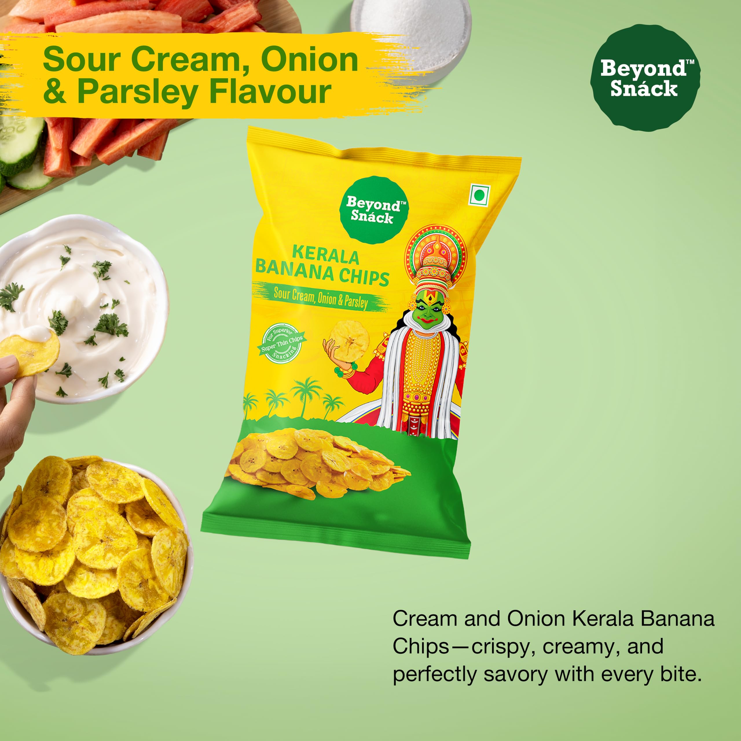Beyond Snack Nendran Kerala Banana Chips | Sour Cream Onion Parsley | Thin Crunchy Crispy Snack |300g (100g*3packs) - Image 5 thumbnail