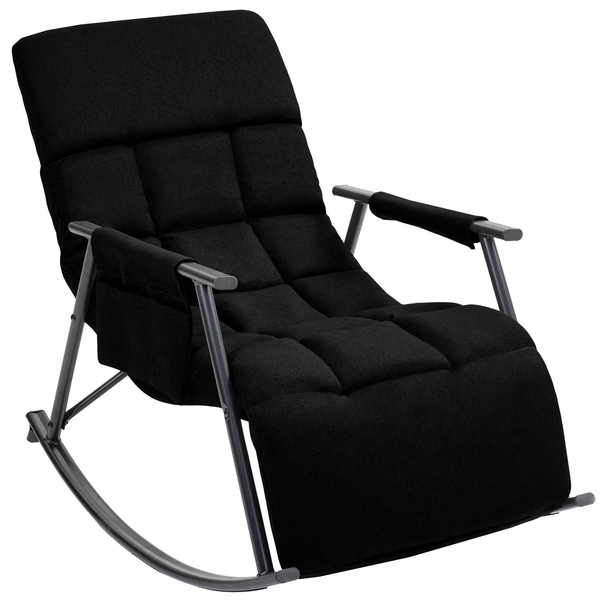 CLP Sillon mecedor Acolchado Elara con reposapies, Respaldo reclinable y Bolsillo Lateral, Apto para Lactancia Color:Negro;Material:Tela