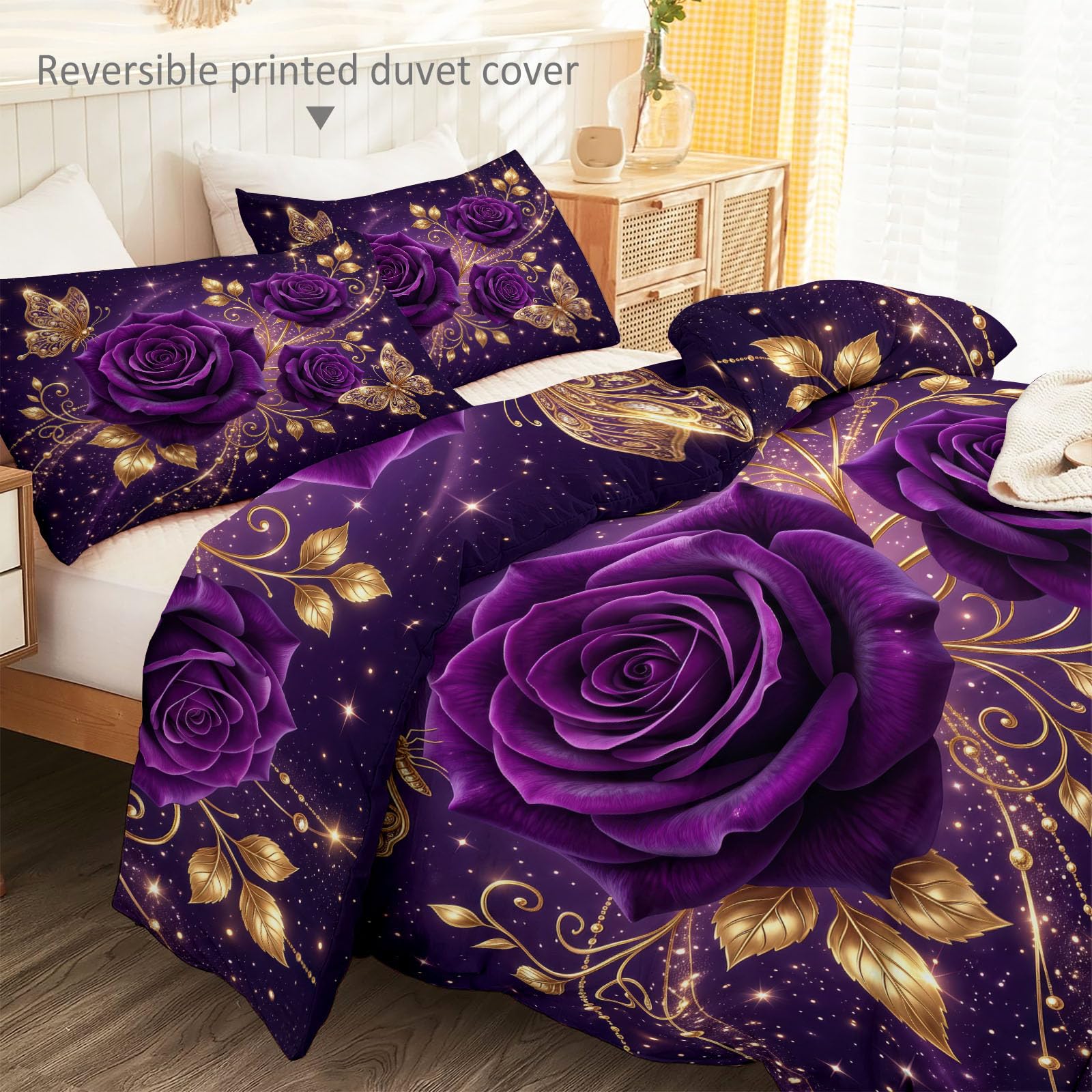 Purple Dreamy Illustration - Juego de funda nórdica para cama de matrimonio