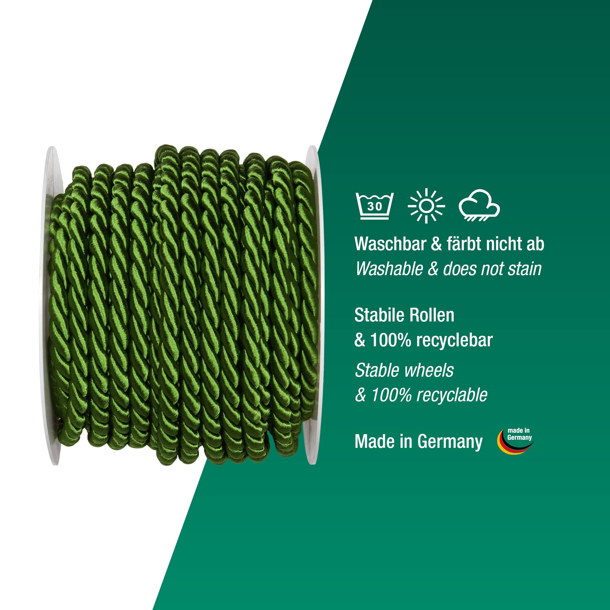 Halbach Seidenbänder Premium Kordel (moosgrün) – Bild 3