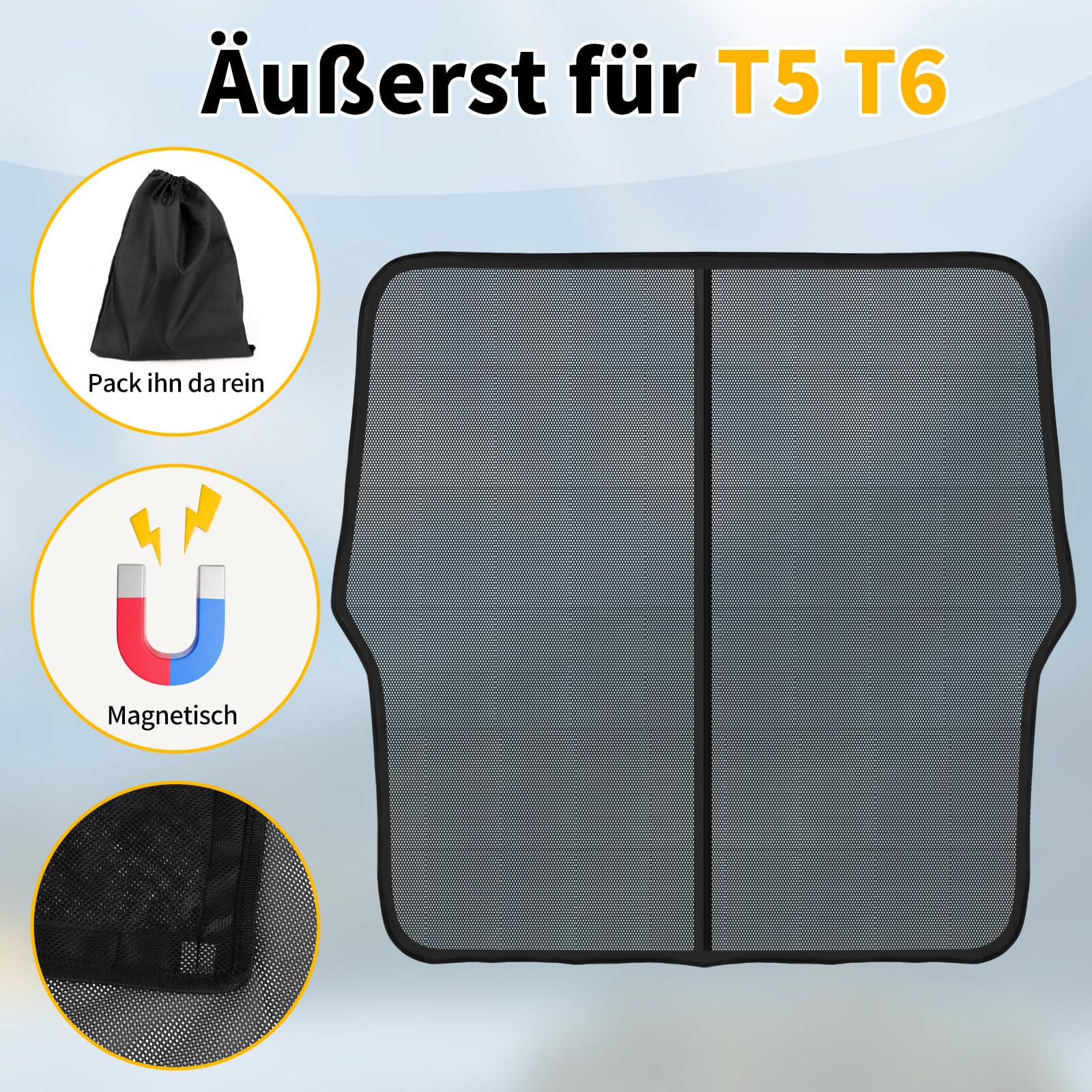 Moskitonetz Magnetisch kompatibel VW T5 T6 für Hintertür, Auto Fliegengitter & Insektennetz & Sonnenschutz, mit Mittelmagnetverschluss, VW T5 T6 Camping-Zubehör