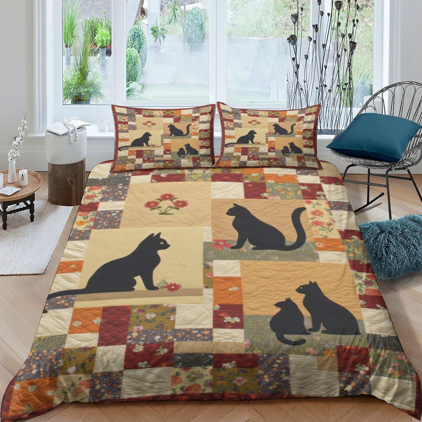 Ctjqhvkz Style-7 3D Printed Cat Patchwork Fitted Sheet Microfiber Soft Decor Bedroom Dorm Mattress Cover Washable Single（135X200cm）