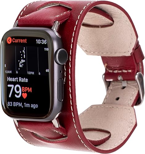 HARDISTON - Brazalete de reloj de puño compatible con Apple de 1.73 pulgadas para hombres y mujeres, hecho a mano de cuero genuino, compatible con